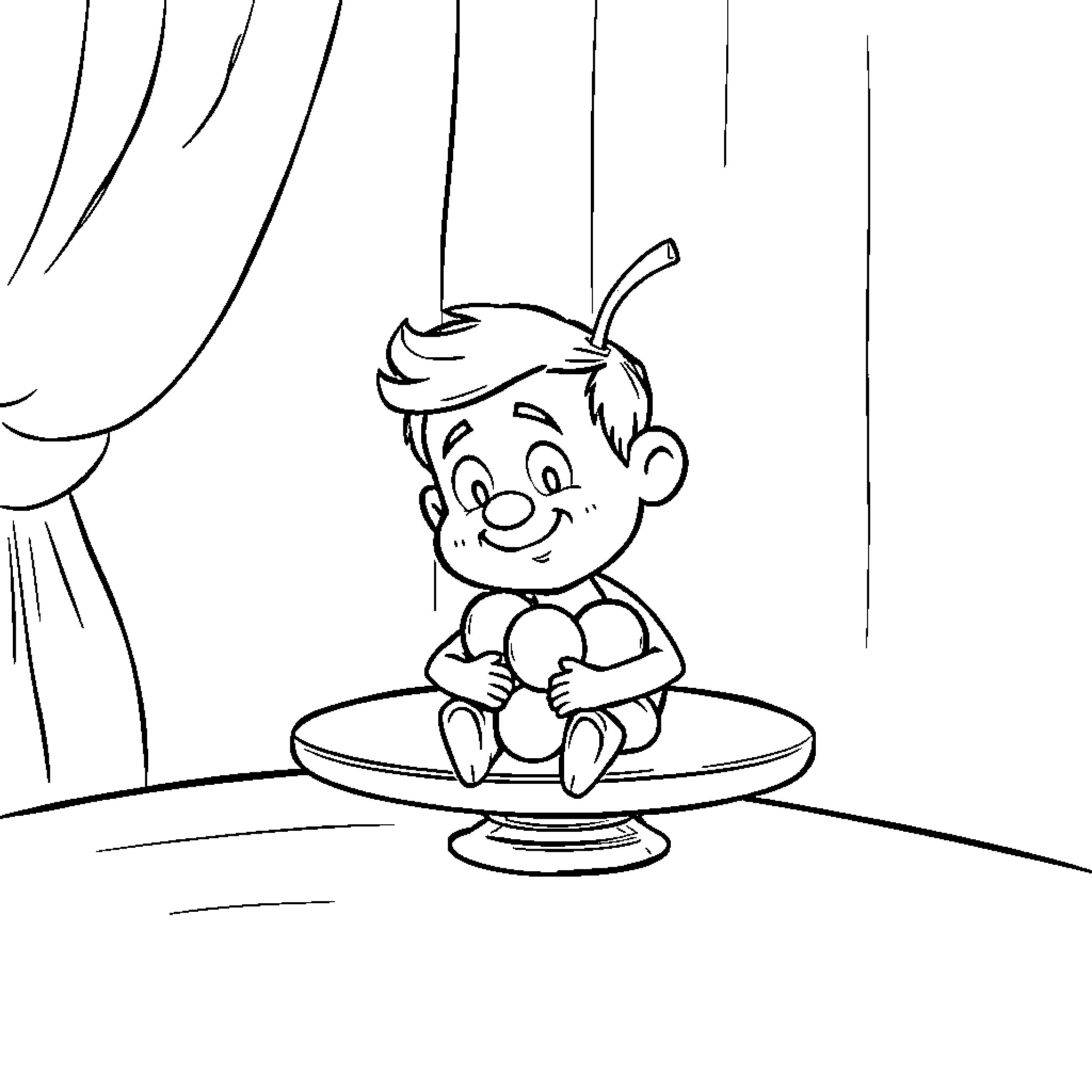 Dad enjoys a treat on a pedestal Coloring Page (free black-and-white line drawing printable PDF for all, from beginners to advanced learners, including children, teens, adults, and seniors)