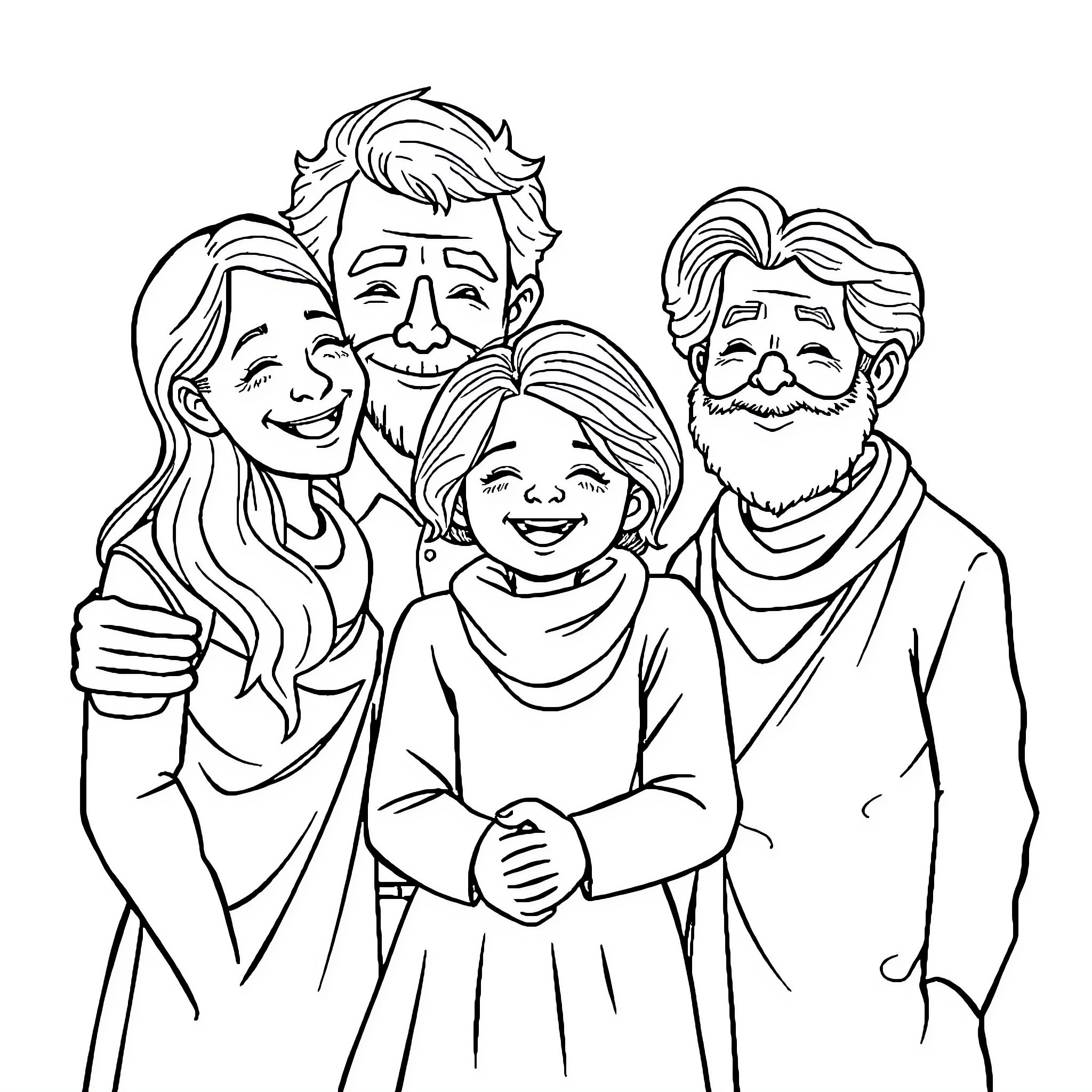 Salt and Pepper Family Portrait Coloring Page (free black-and-white line drawing printable PDF for all, from beginners to advanced learners, including children, teens, adults, and seniors)