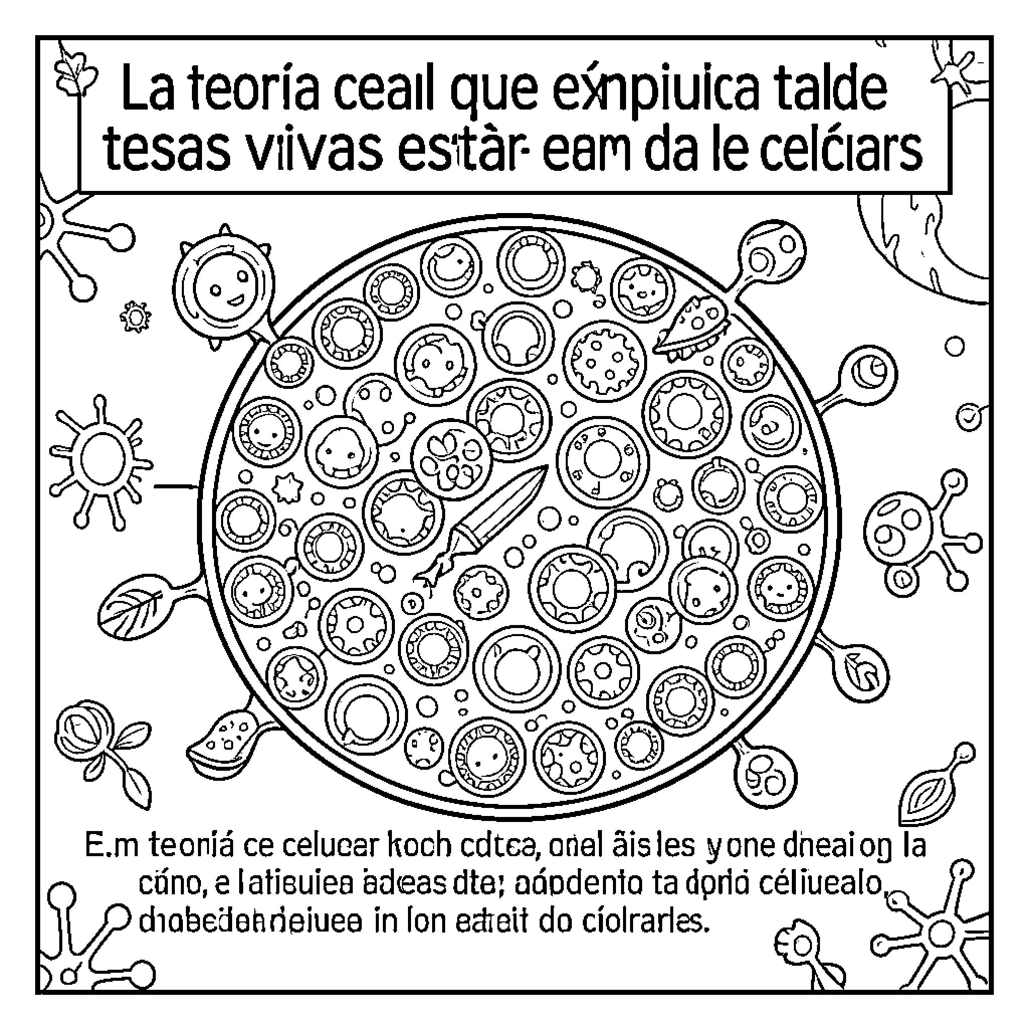 Cell Theory: Cells Forming a Vibrant Living Tapestry Coloring Page (free black-and-white line drawing printable PDF for all, from beginners to advanced learners, including children, teens, adults, and seniors)