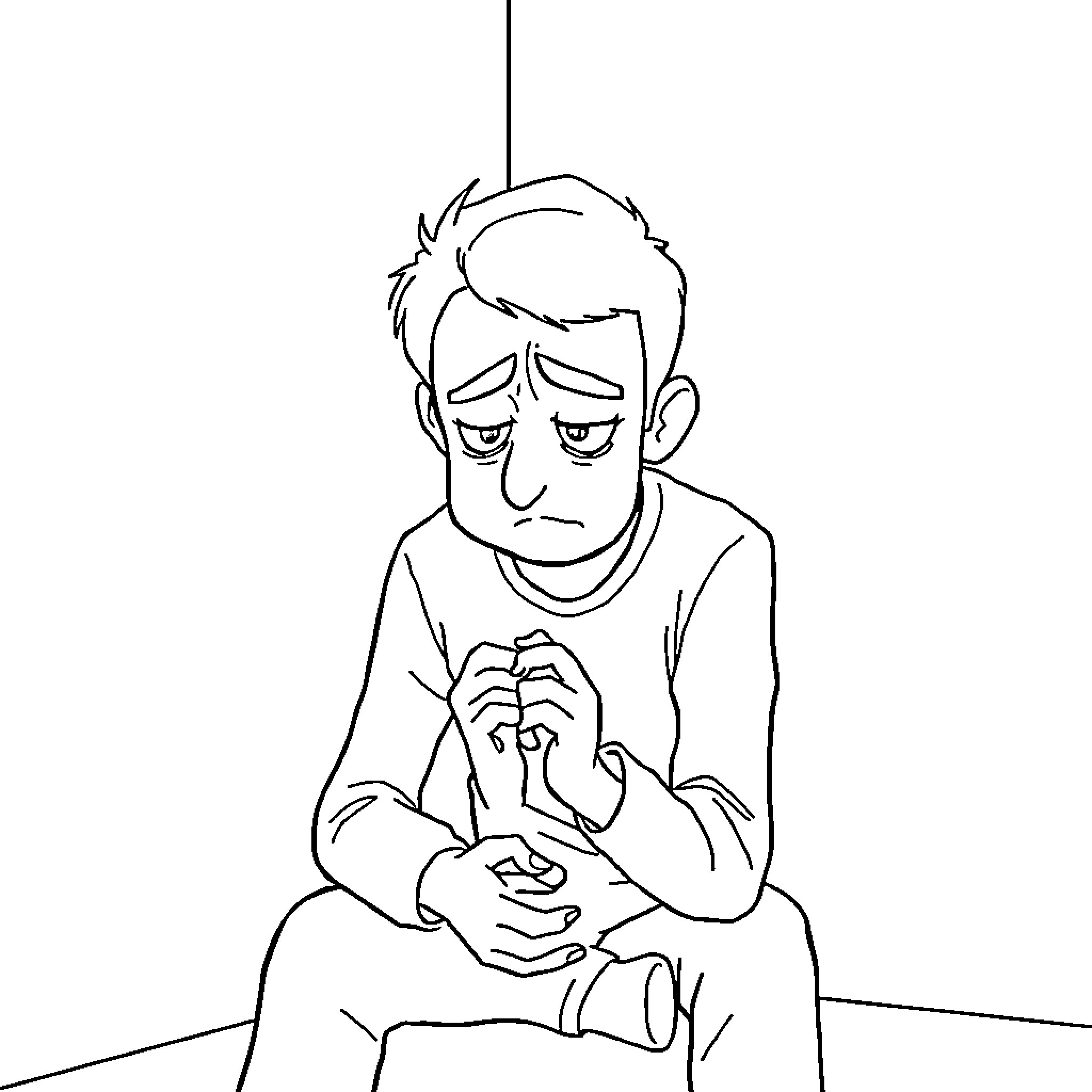 Person displaying emotional distress Coloring Page (free black-and-white line drawing printable PDF for all, from beginners to advanced learners, including children, teens, adults, and seniors)