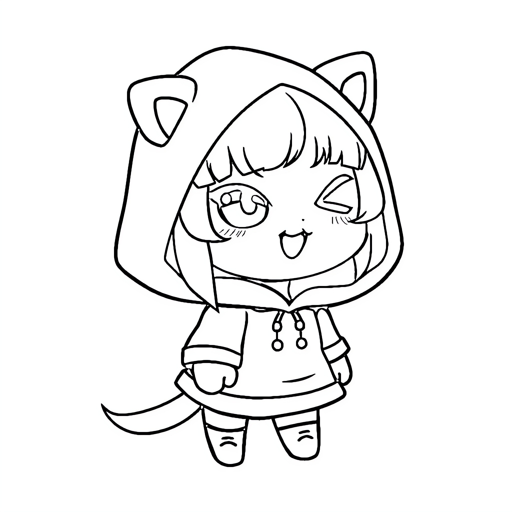 Kuromi in cheerful mood with cute outfit Coloring Page (free black-and-white line drawing printable PDF for all, from beginners to advanced learners, including children, teens, adults, and seniors)