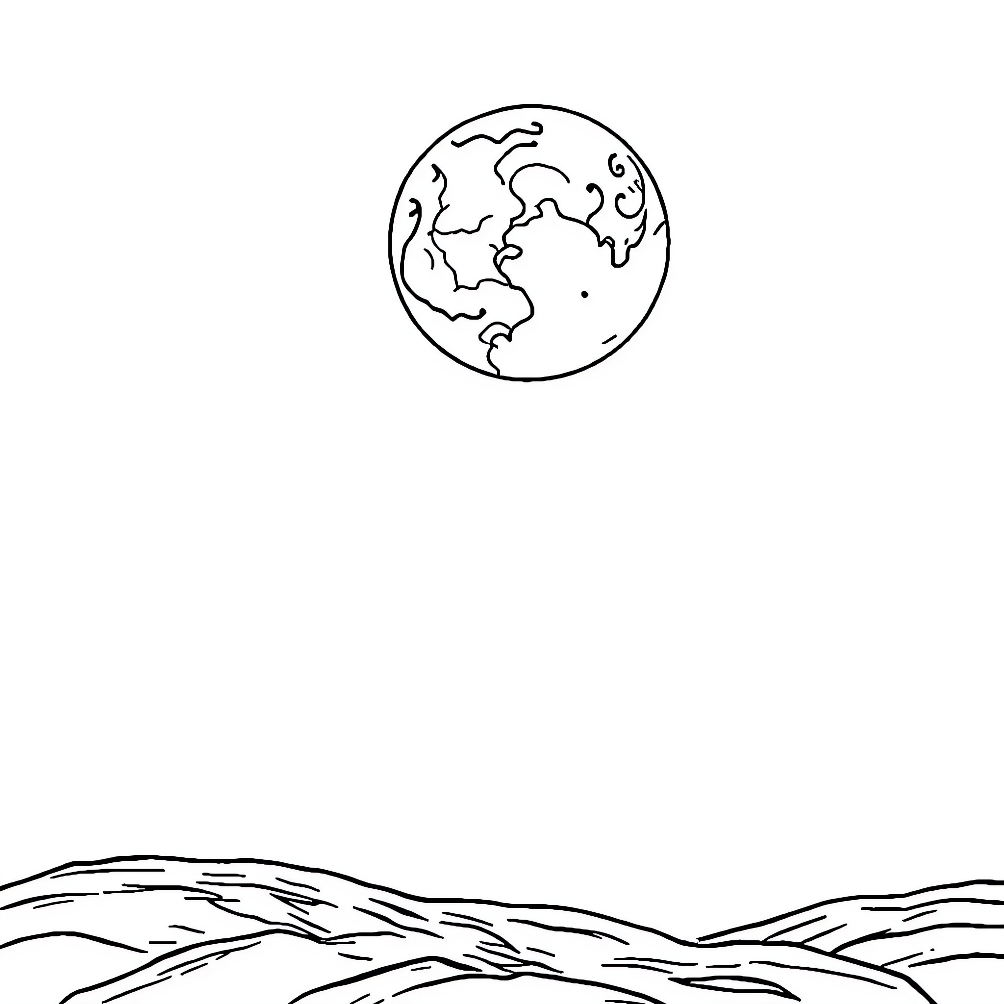 Moon rising over serene landscape Coloring Page (free black-and-white line drawing printable PDF for all, from beginners to advanced learners, including children, teens, adults, and seniors)