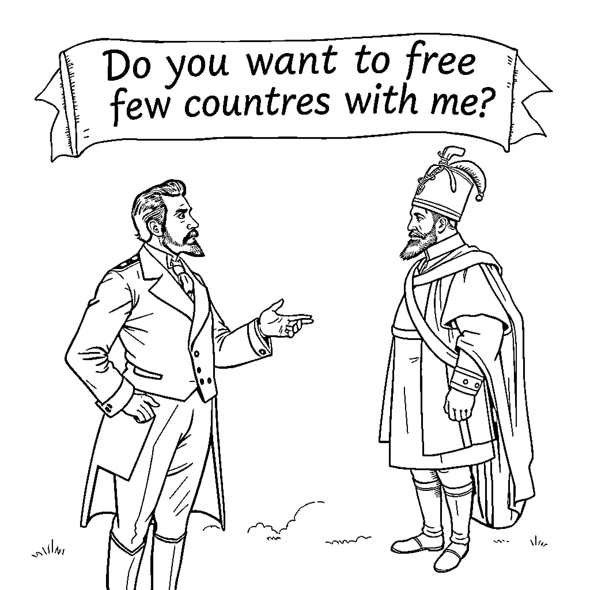 Simón Bolívar's Offer to Free Countries Coloring Page (free black-and-white line drawing printable PDF for all, from beginners to advanced learners, including children, teens, adults, and seniors)