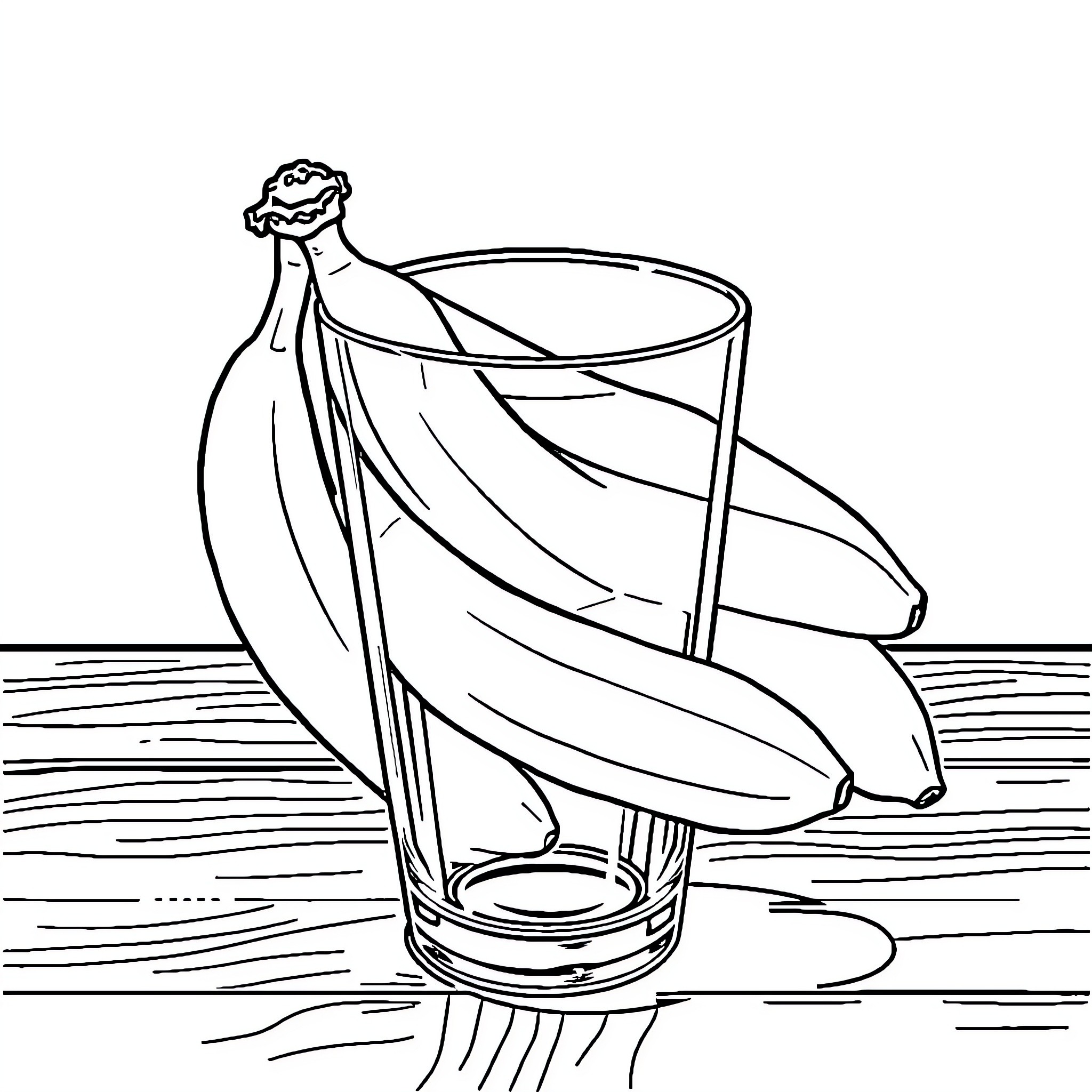 Banana drink in a glass Coloring Page (free black-and-white line drawing printable PDF for all, from beginners to advanced learners, including children, teens, adults, and seniors)