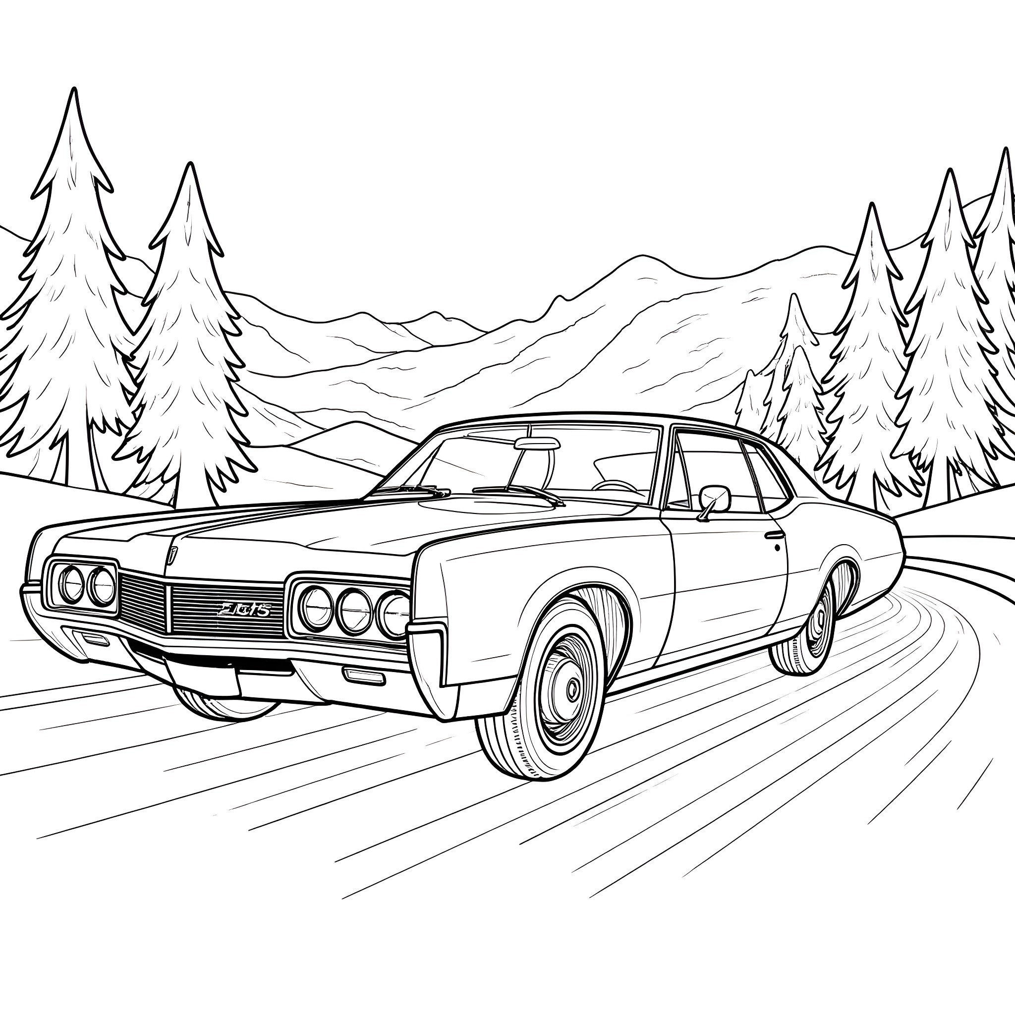 Cutlass speeding through the mountain landscape Coloring Page (free black-and-white line drawing printable PDF for all, from beginners to advanced learners, including children, teens, adults, and seniors)