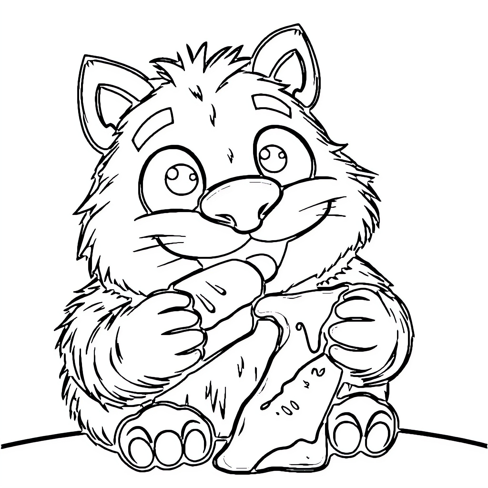 Biggy Norris the playful furry creature Coloring Page (free black-and-white line drawing printable PDF for all, from beginners to advanced learners, including children, teens, adults, and seniors)