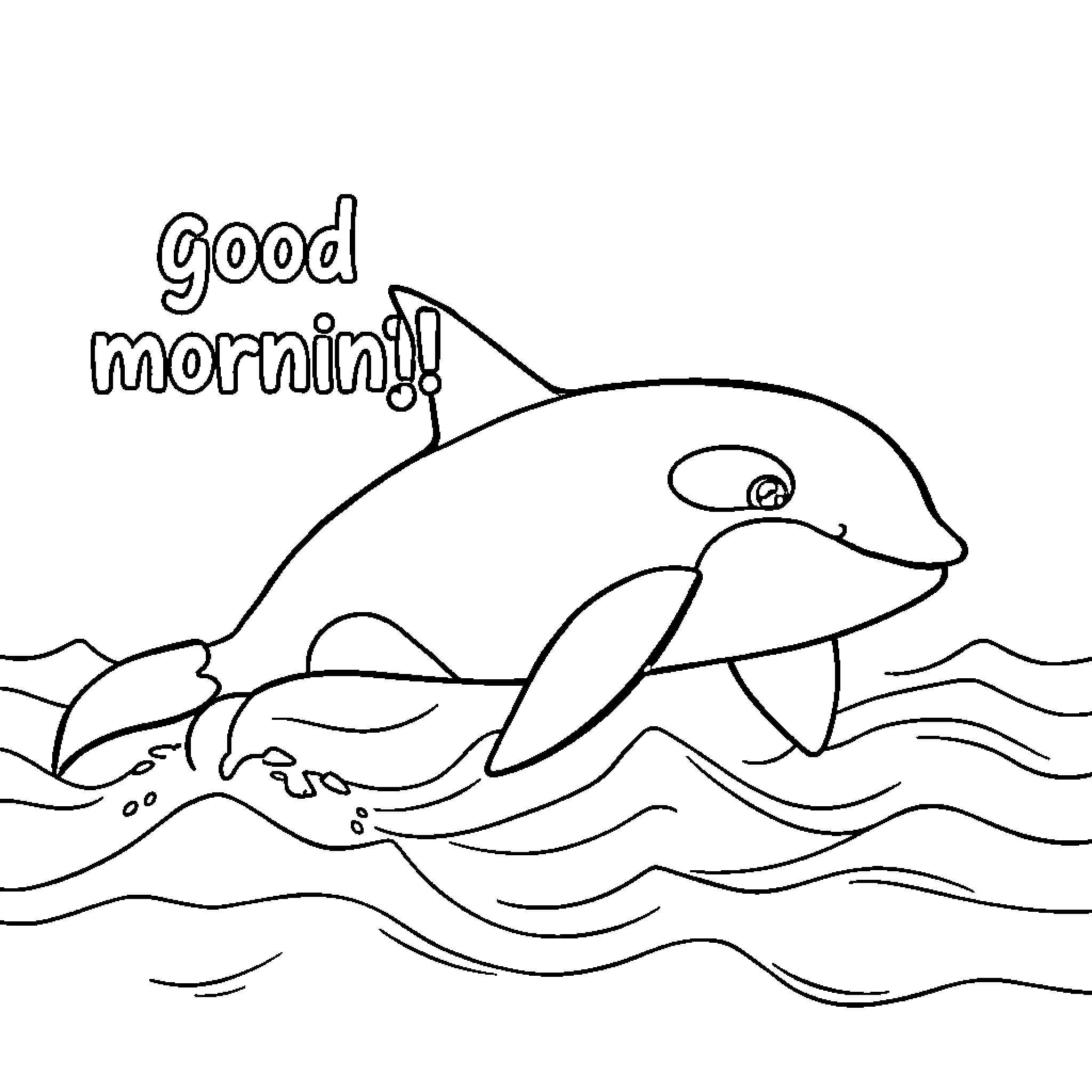 Orca Greeting the Day in the Ocean Coloring Page (free black-and-white line drawing printable PDF for all, from beginners to advanced learners, including children, teens, adults, and seniors)