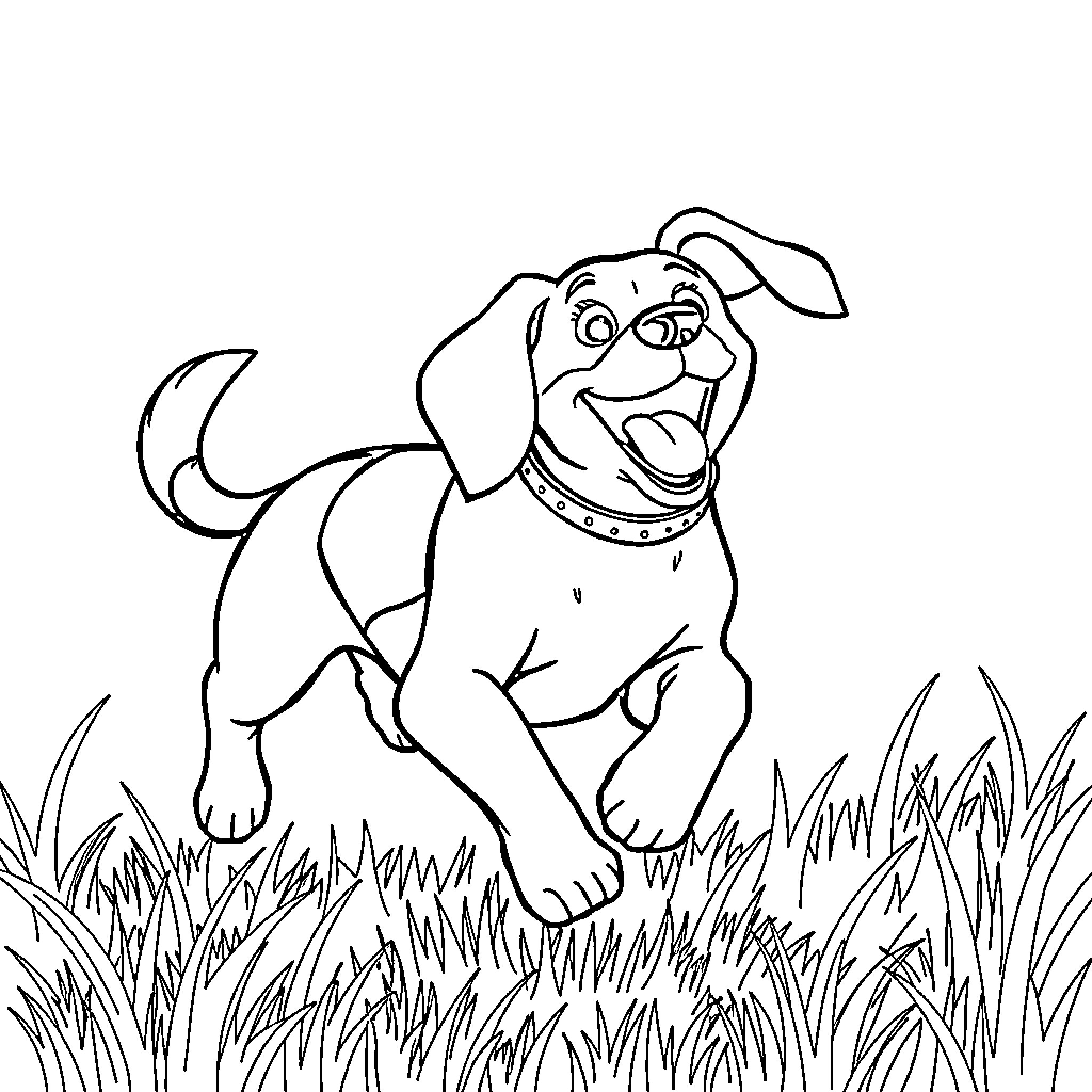 Beagle happily exploring the grassy field Coloring Page (free black-and-white line drawing printable PDF for all, from beginners to advanced learners, including children, teens, adults, and seniors)