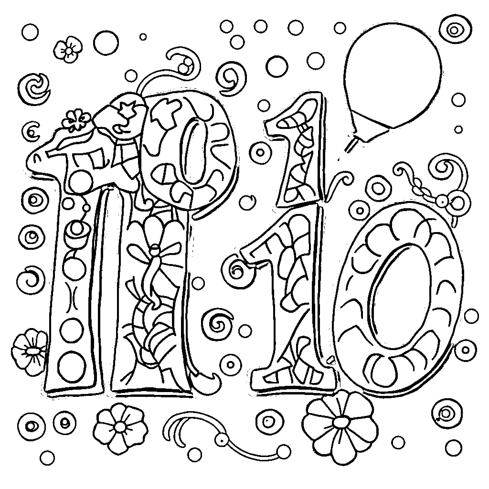 Number 101 with Playful Patterns and Shapes Coloring Page (free black-and-white line drawing printable PDF for all, from beginners to advanced learners, including children, teens, adults, and seniors)