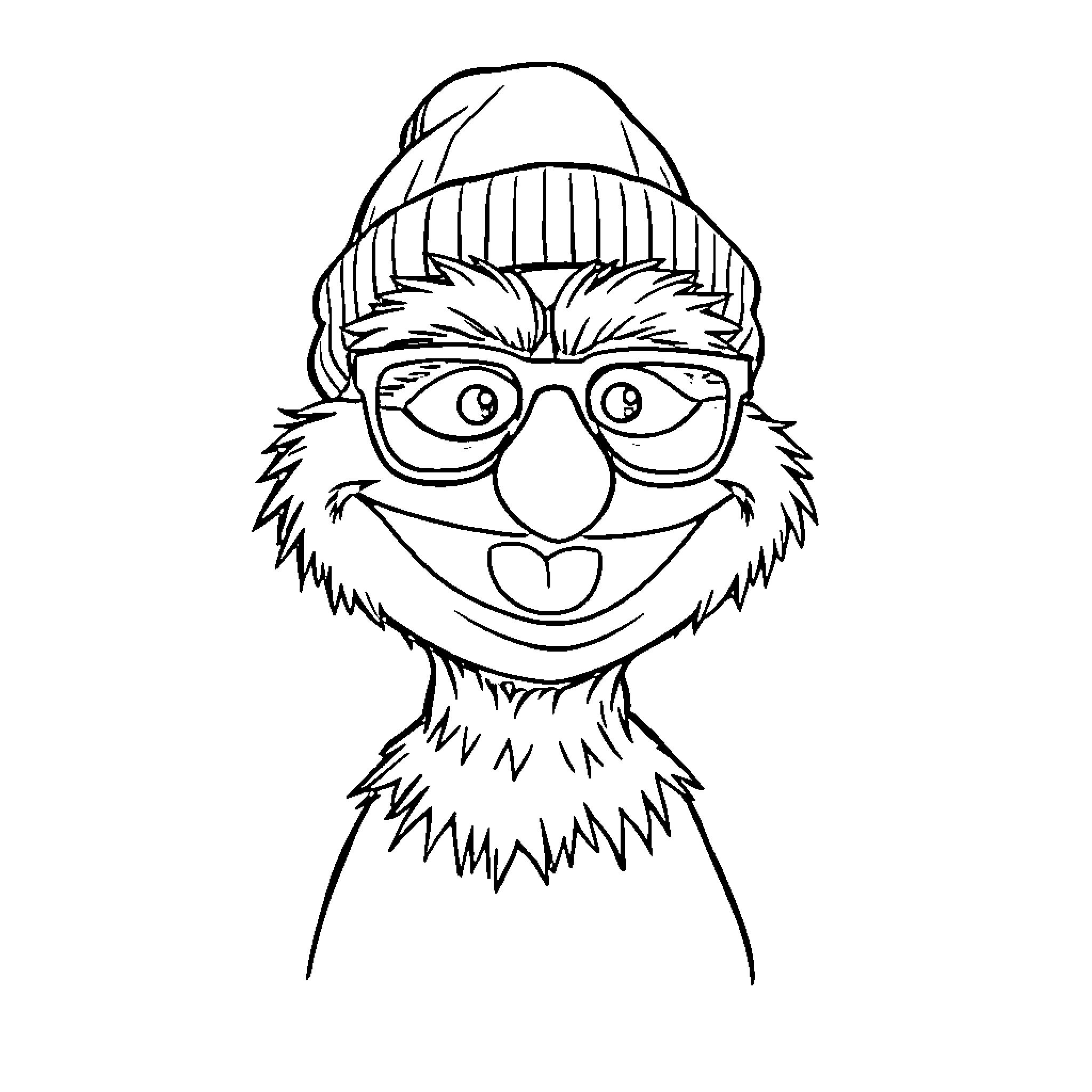 Oscar character with glasses and winter hat Coloring Page (free black-and-white line drawing printable PDF for all, from beginners to advanced learners, including children, teens, adults, and seniors)