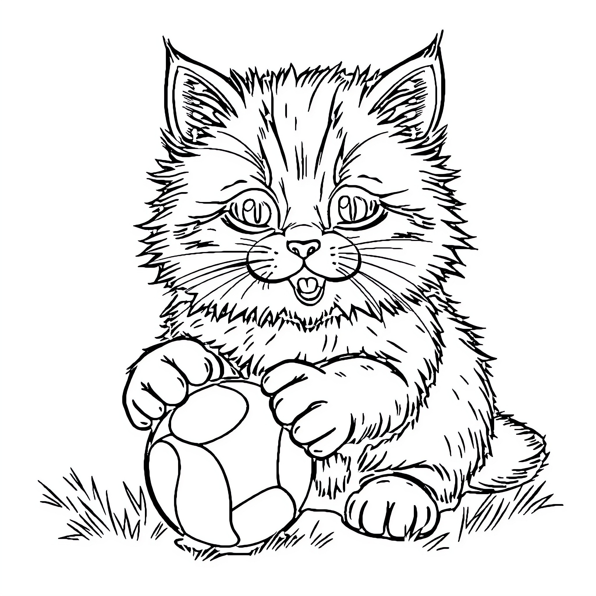 Cat in a playful, whimsical pose Coloring Page (free black-and-white line drawing printable PDF for all, from beginners to advanced learners, including children, teens, adults, and seniors)
