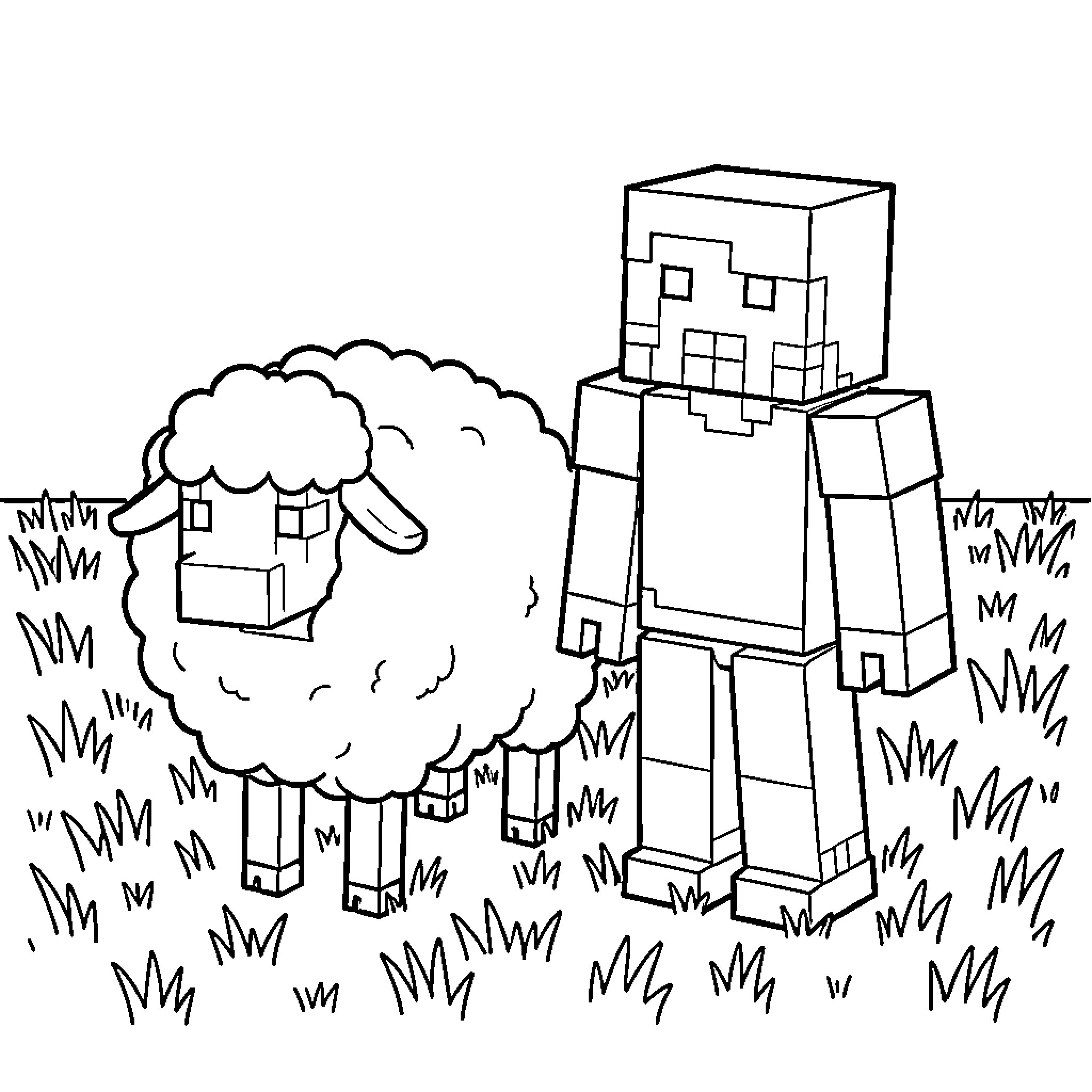 Alex explores the pixelated farm and fields Coloring Page (free black-and-white line drawing printable PDF for all, from beginners to advanced learners, including children, teens, adults, and seniors)
