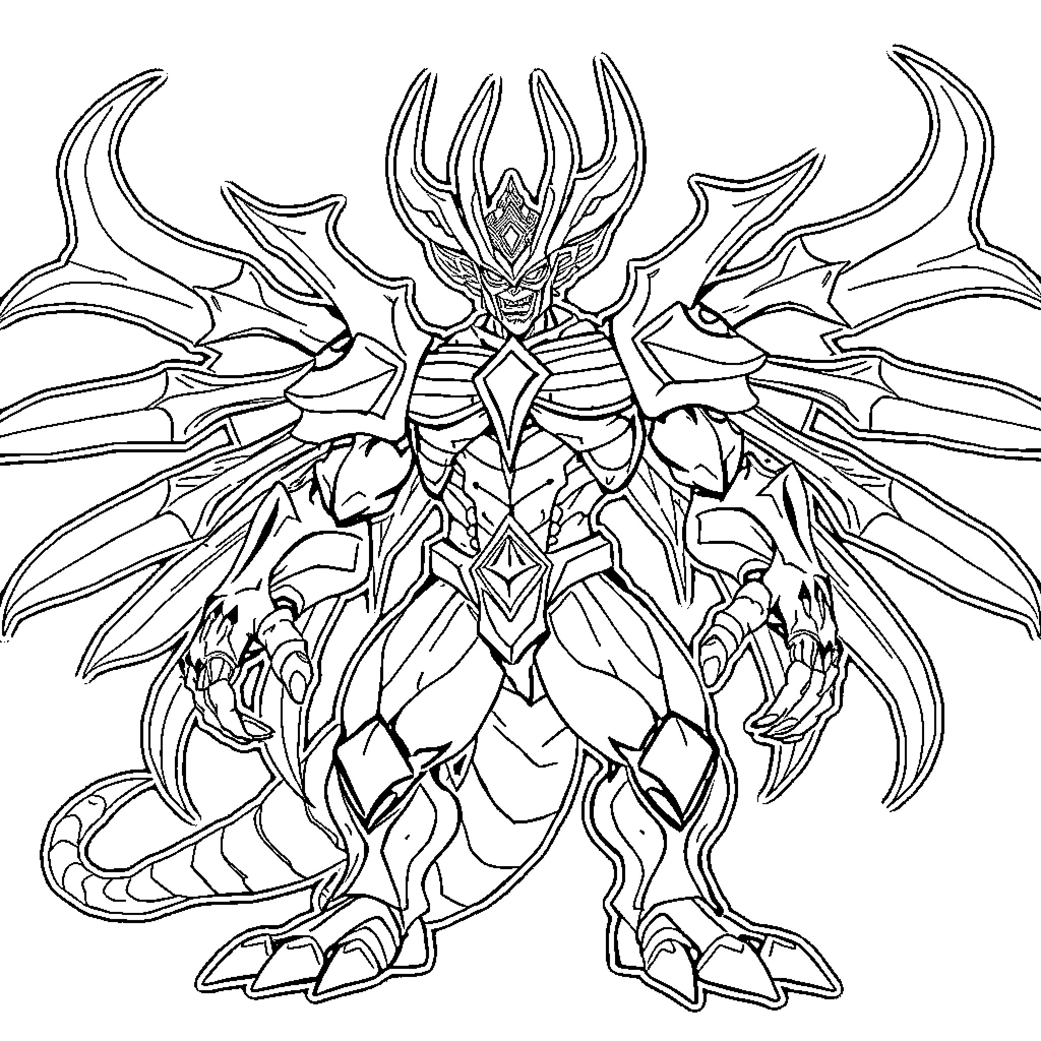 Obelisk of Mythical Creature in Defensive Stance Coloring Page (free black-and-white line drawing printable PDF for all, from beginners to advanced learners, including children, teens, adults, and seniors)