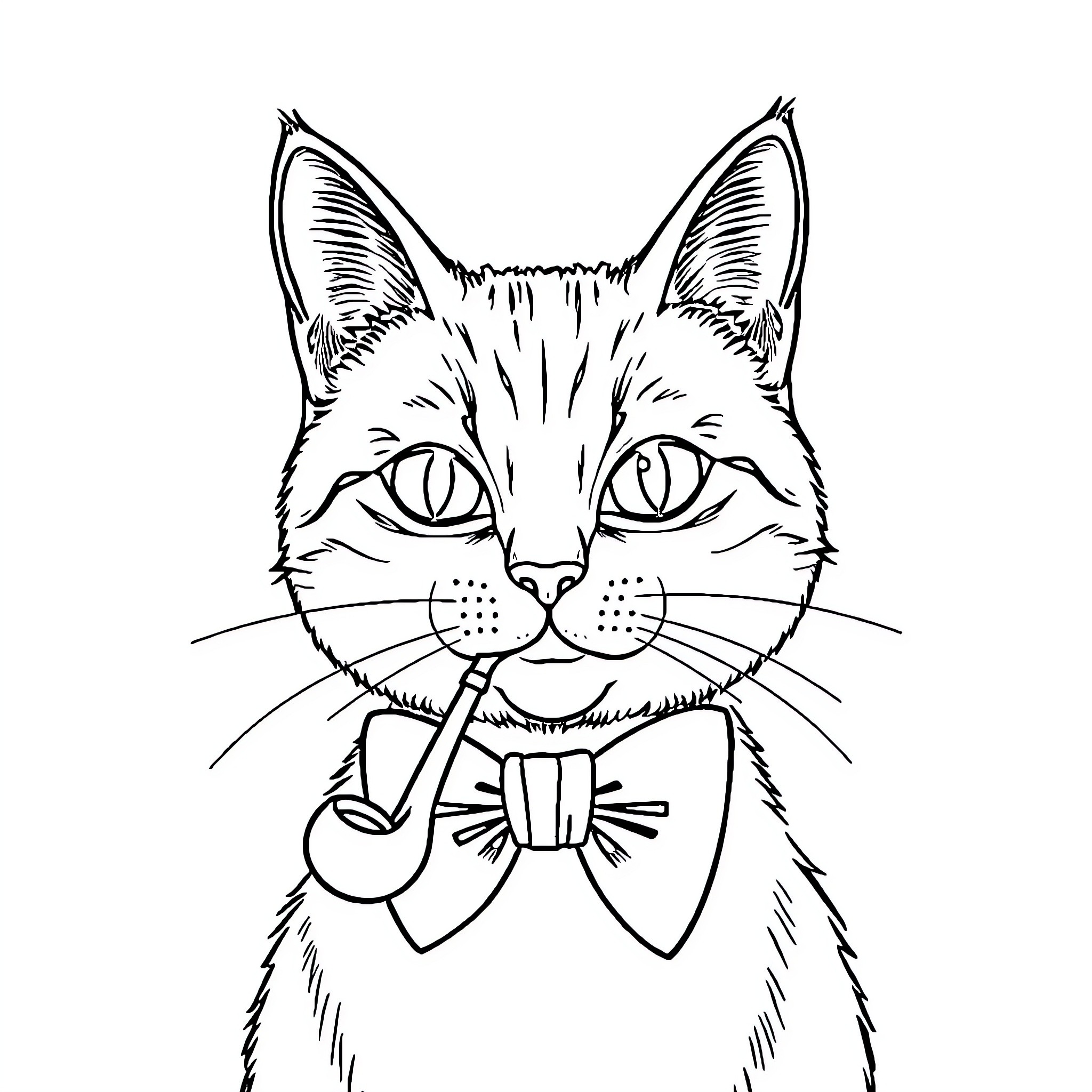 Cat with a Curious Expression Coloring Page (free black-and-white line drawing printable PDF for all, from beginners to advanced learners, including children, teens, adults, and seniors)