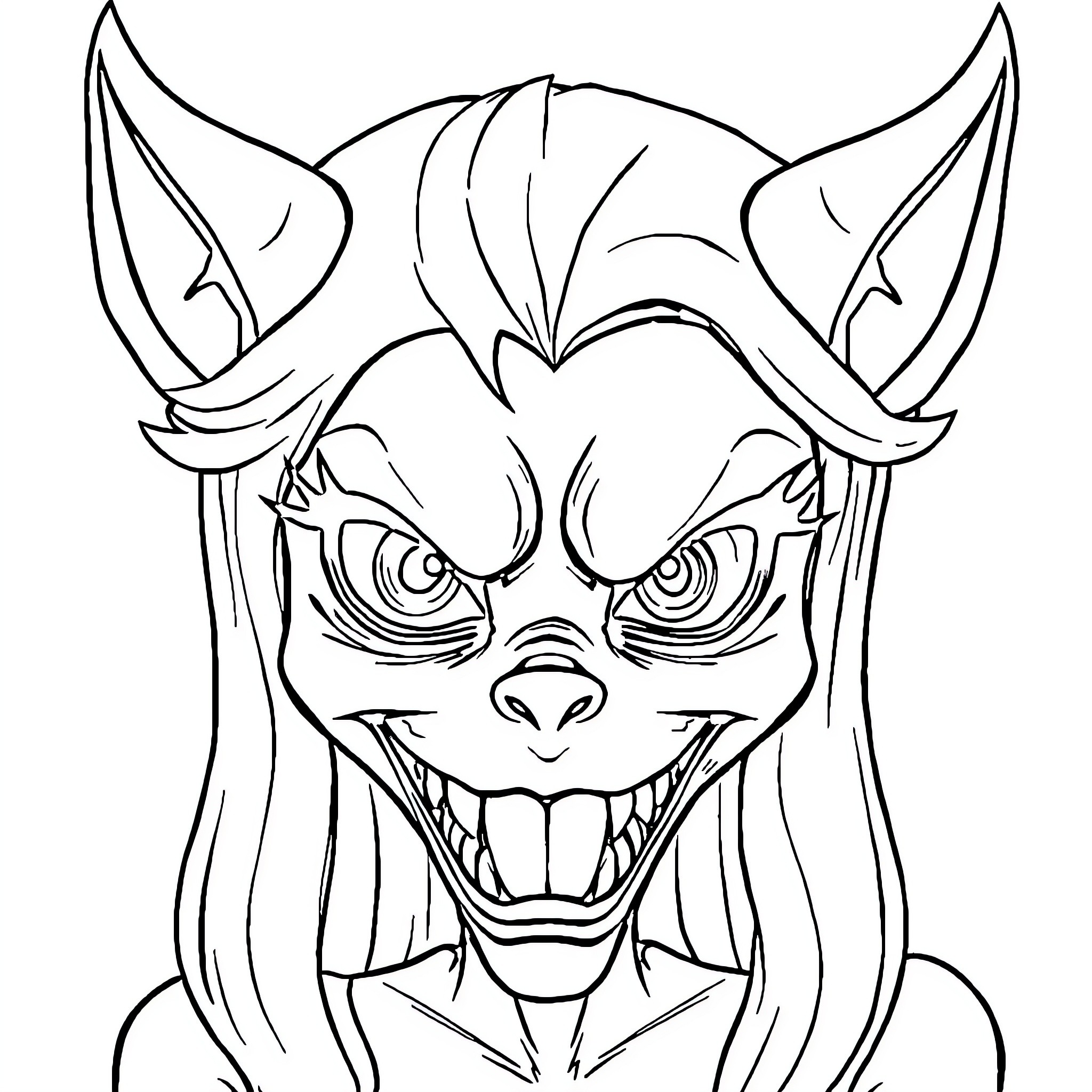 Doll with menacing demeanor and horns Coloring Page (free black-and-white line drawing printable PDF for all, from beginners to advanced learners, including children, teens, adults, and seniors)