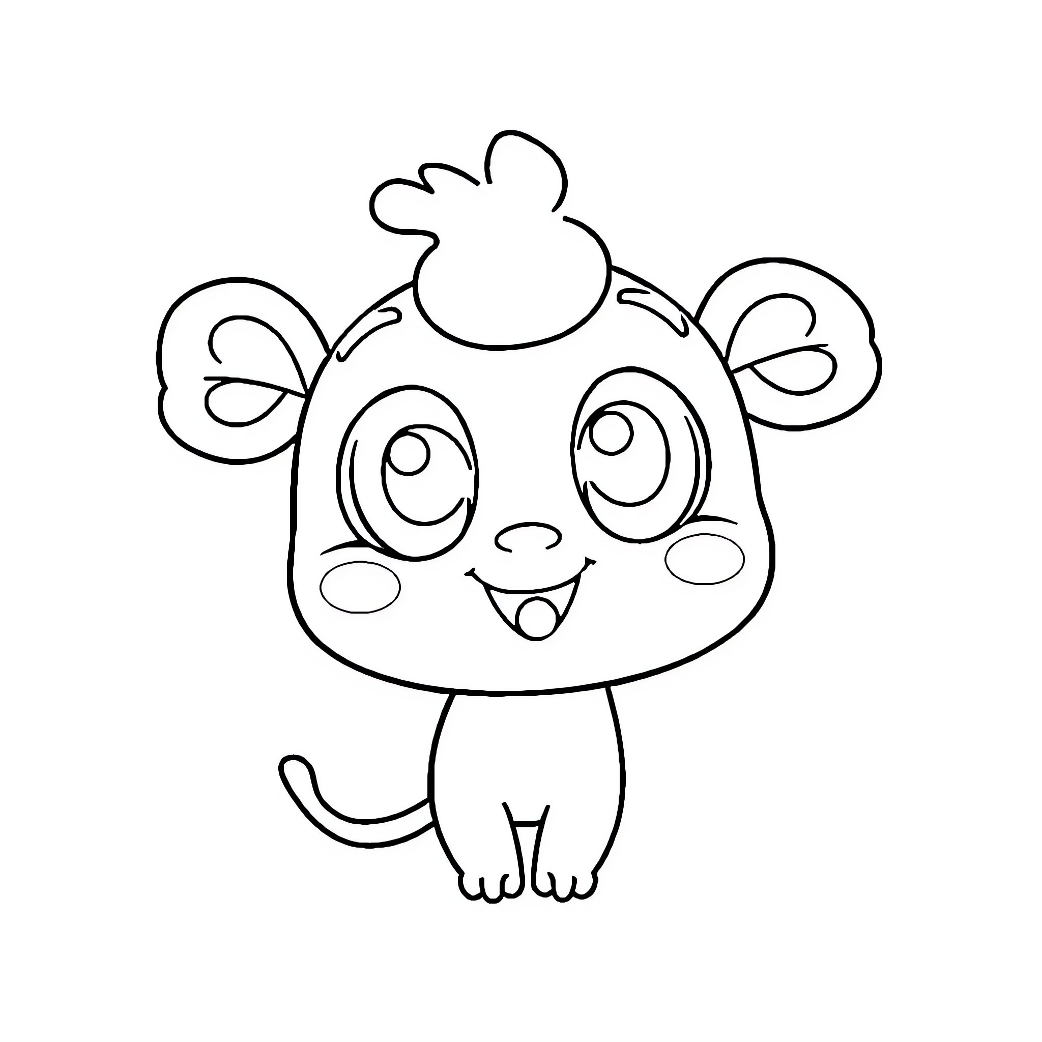 Labubu's cheerful creature with big eyes Coloring Page (free black-and-white line drawing printable PDF for all, from beginners to advanced learners, including children, teens, adults, and seniors)