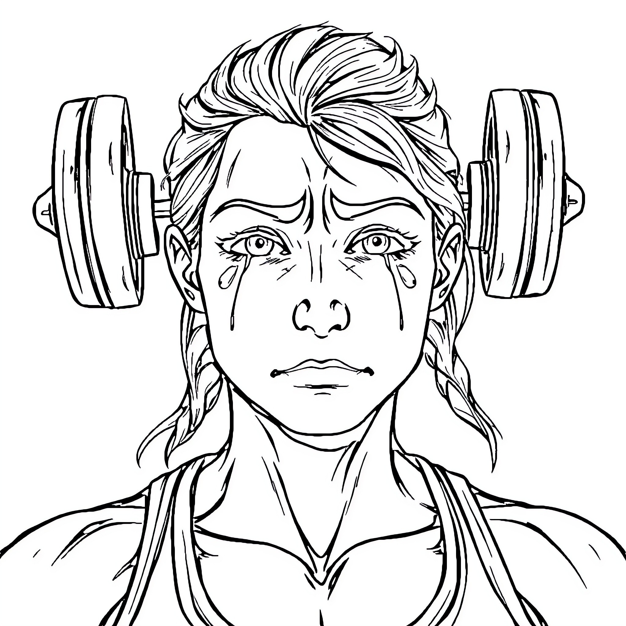 CrossFitter Pushing Through Intense Workout Coloring Page (free black-and-white line drawing printable PDF for all, from beginners to advanced learners, including children, teens, adults, and seniors)