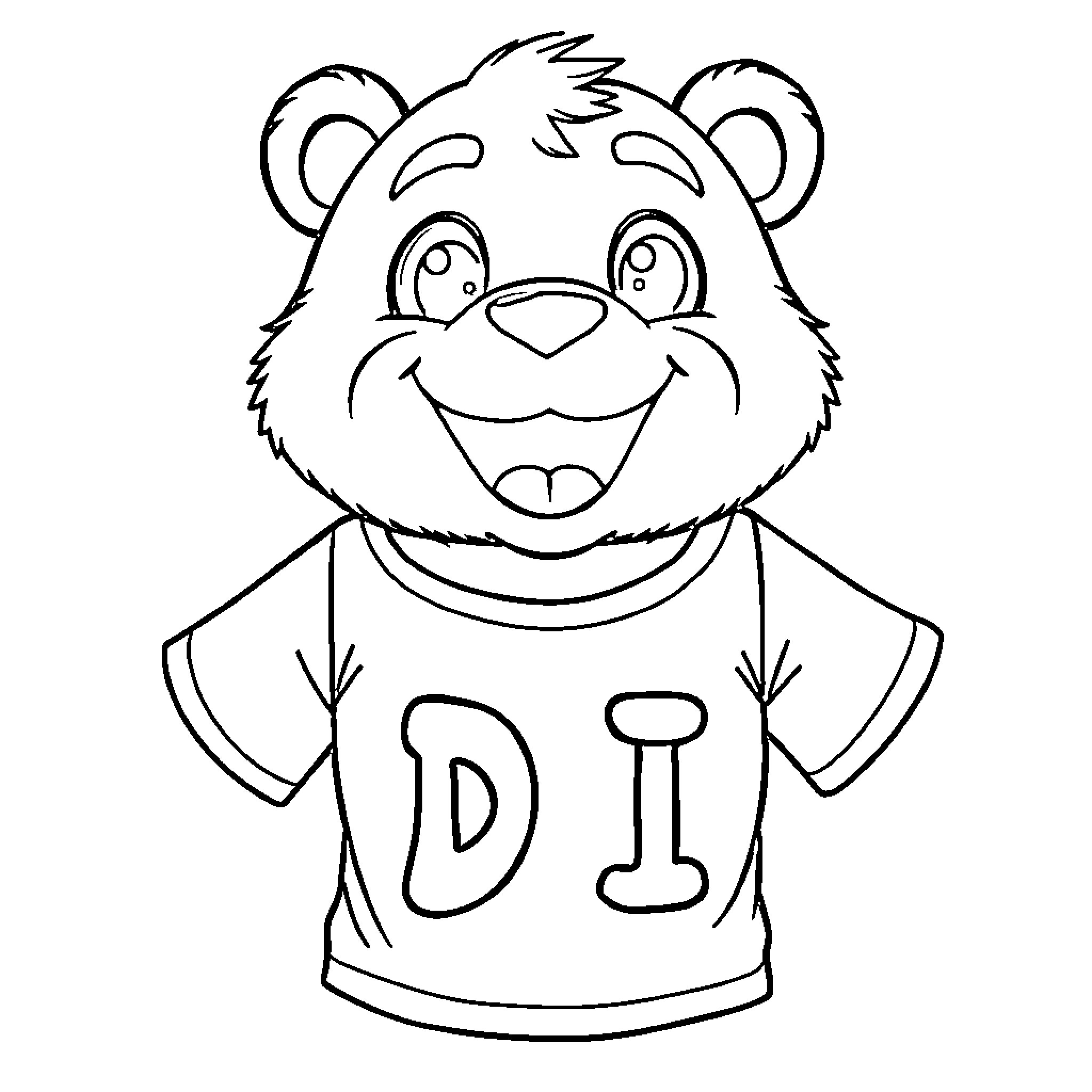 Bear wearing a T-shirt with a logo Coloring Page (free black-and-white line drawing printable PDF for all, from beginners to advanced learners, including children, teens, adults, and seniors)