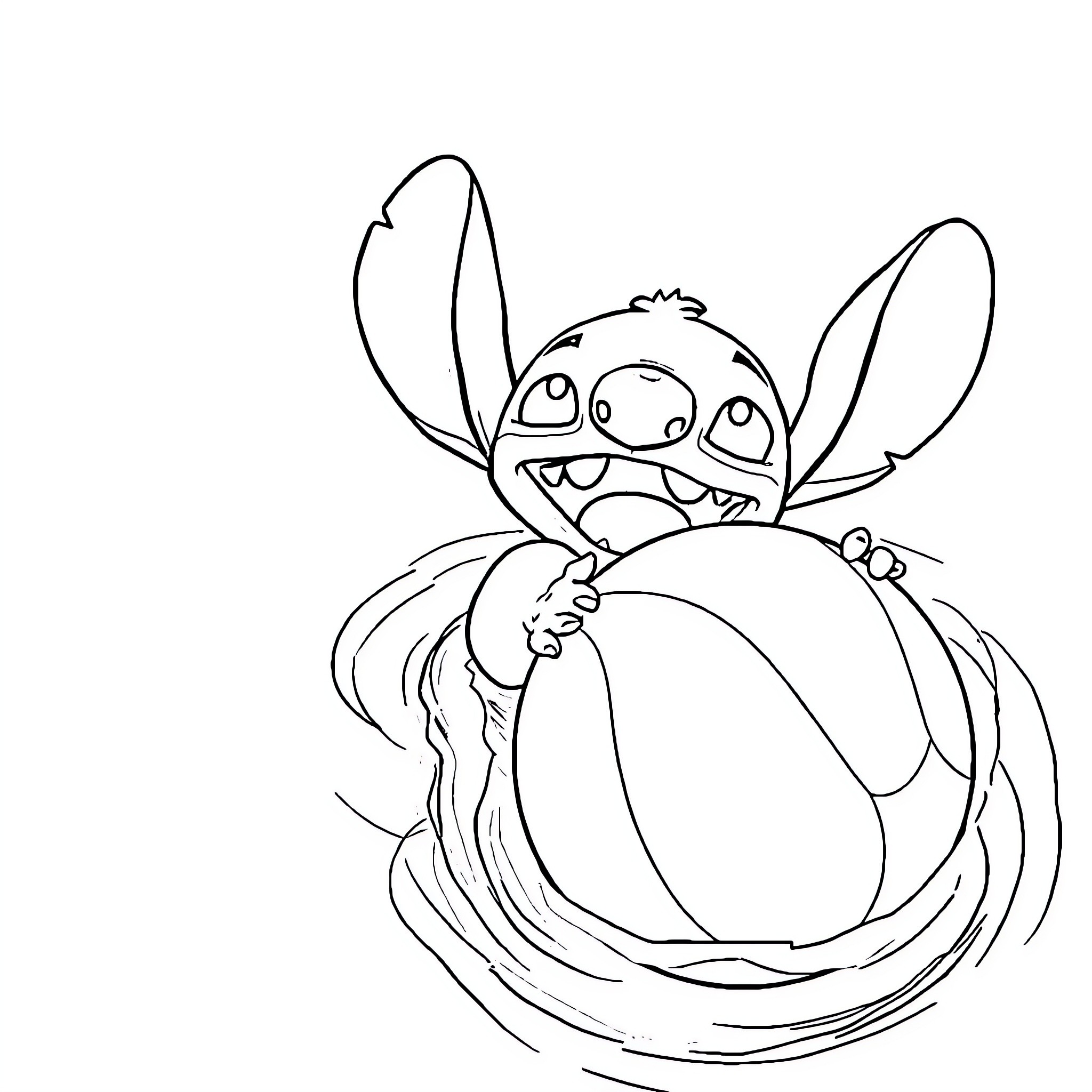 Stitch enjoying playful activities Coloring Page (free black-and-white line drawing printable PDF for all, from beginners to advanced learners, including children, teens, adults, and seniors)