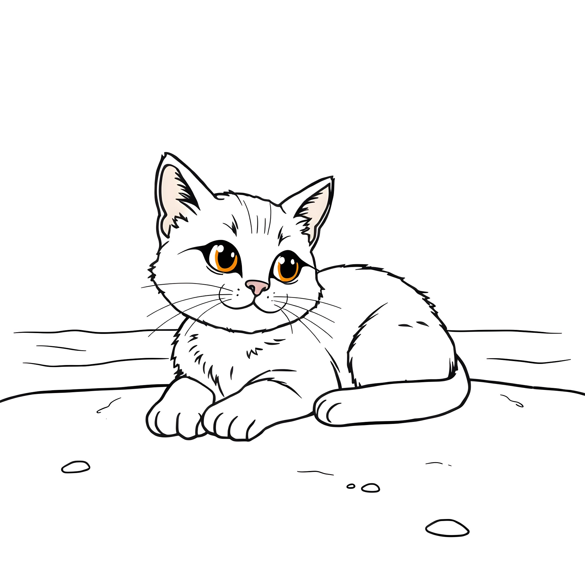 Cat sitting in a cozy spot Coloring Page (free black-and-white line drawing printable PDF for all, from beginners to advanced learners, including children, teens, adults, and seniors)