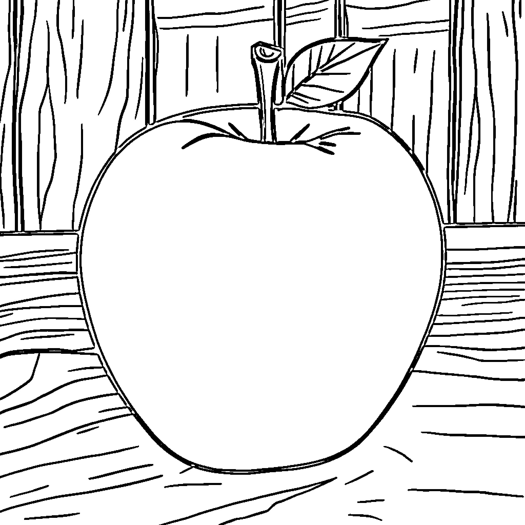 Apple depicted in a simple line drawing Coloring Page (free black-and-white line drawing printable PDF for all, from beginners to advanced learners, including children, teens, adults, and seniors)