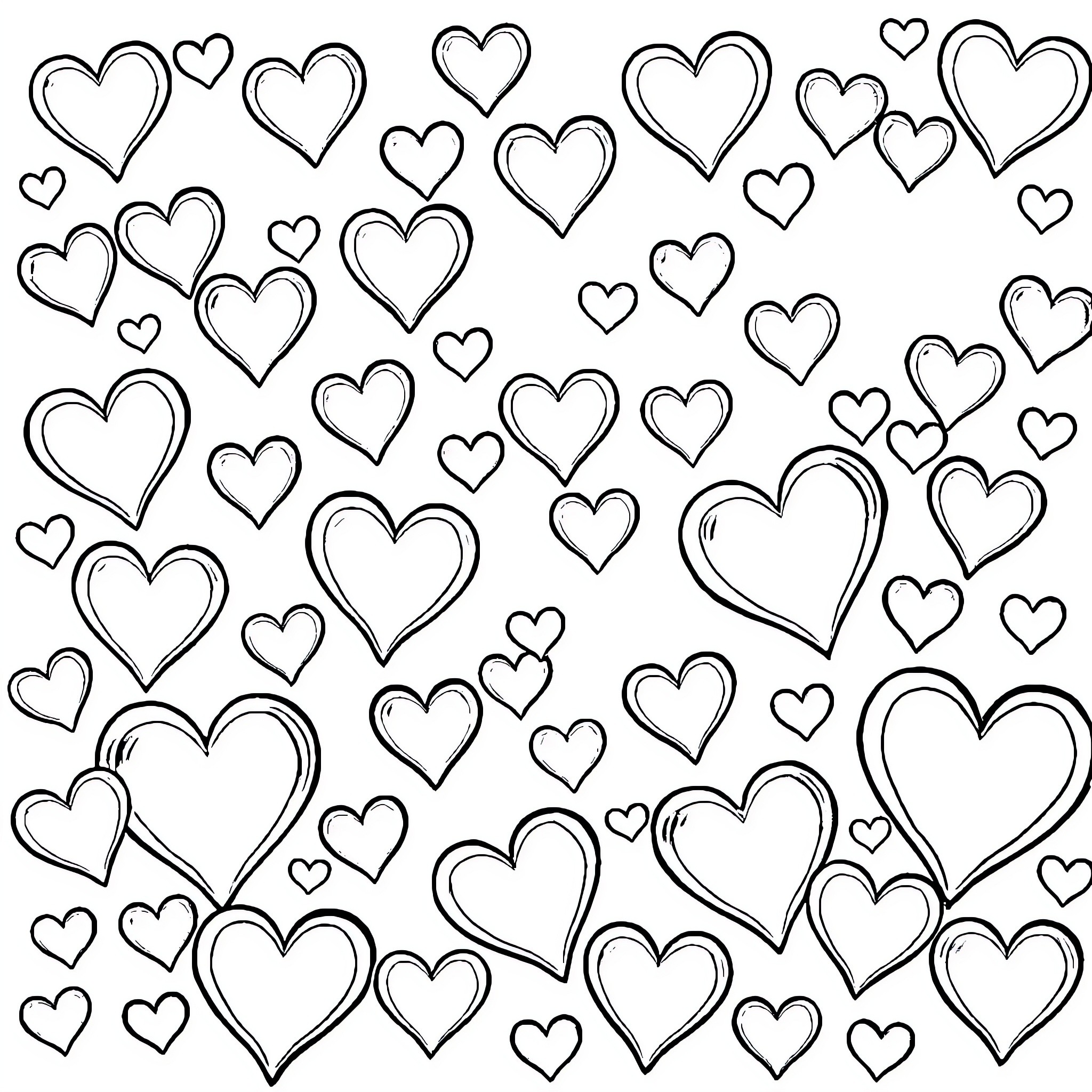Heart-shaped expressions of love and affection Coloring Page (free black-and-white line drawing printable PDF for all, from beginners to advanced learners, including children, teens, adults, and seniors)