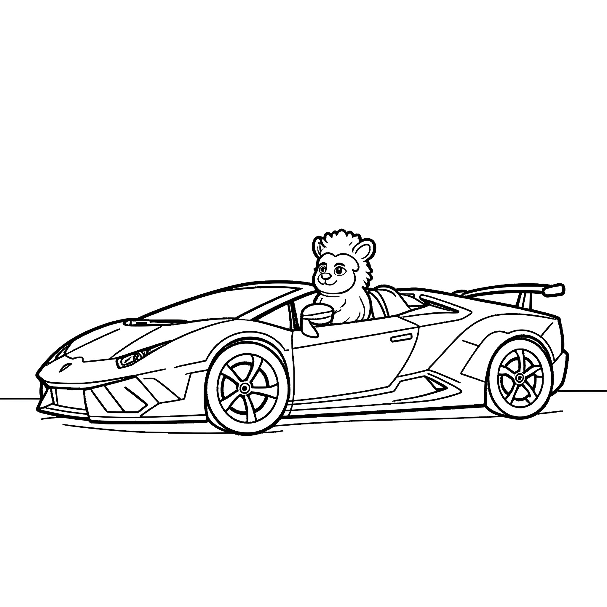 Dumbledore and the Magical Sports Car Coloring Page (free black-and-white line drawing printable PDF for all, from beginners to advanced learners, including children, teens, adults, and seniors)