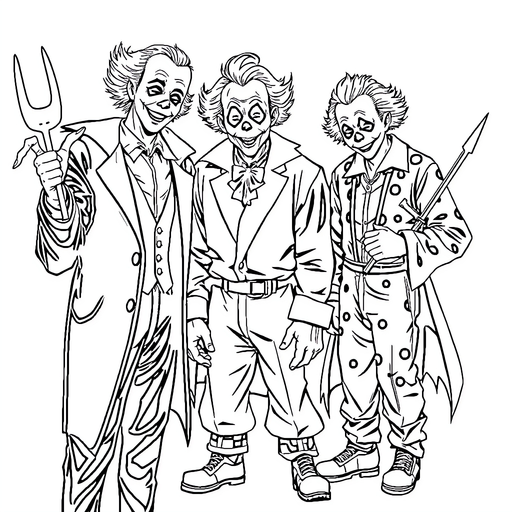 Michael Myers and His Maniacal Comrades Coloring Page (free black-and-white line drawing printable PDF for all, from beginners to advanced learners, including children, teens, adults, and seniors)
