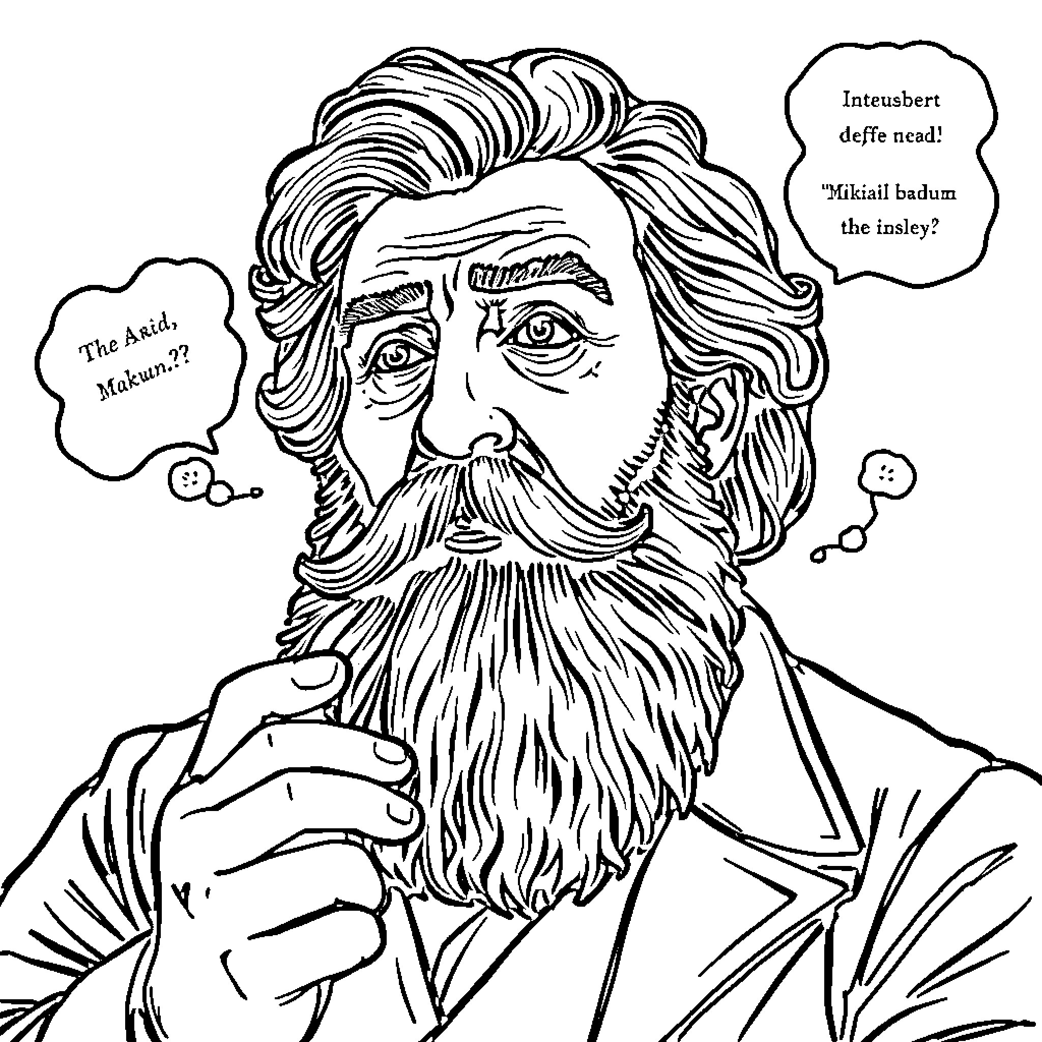 Mikail Bakunin's Contemplative Expression Coloring Page (free black-and-white line drawing printable PDF for all, from beginners to advanced learners, including children, teens, adults, and seniors)