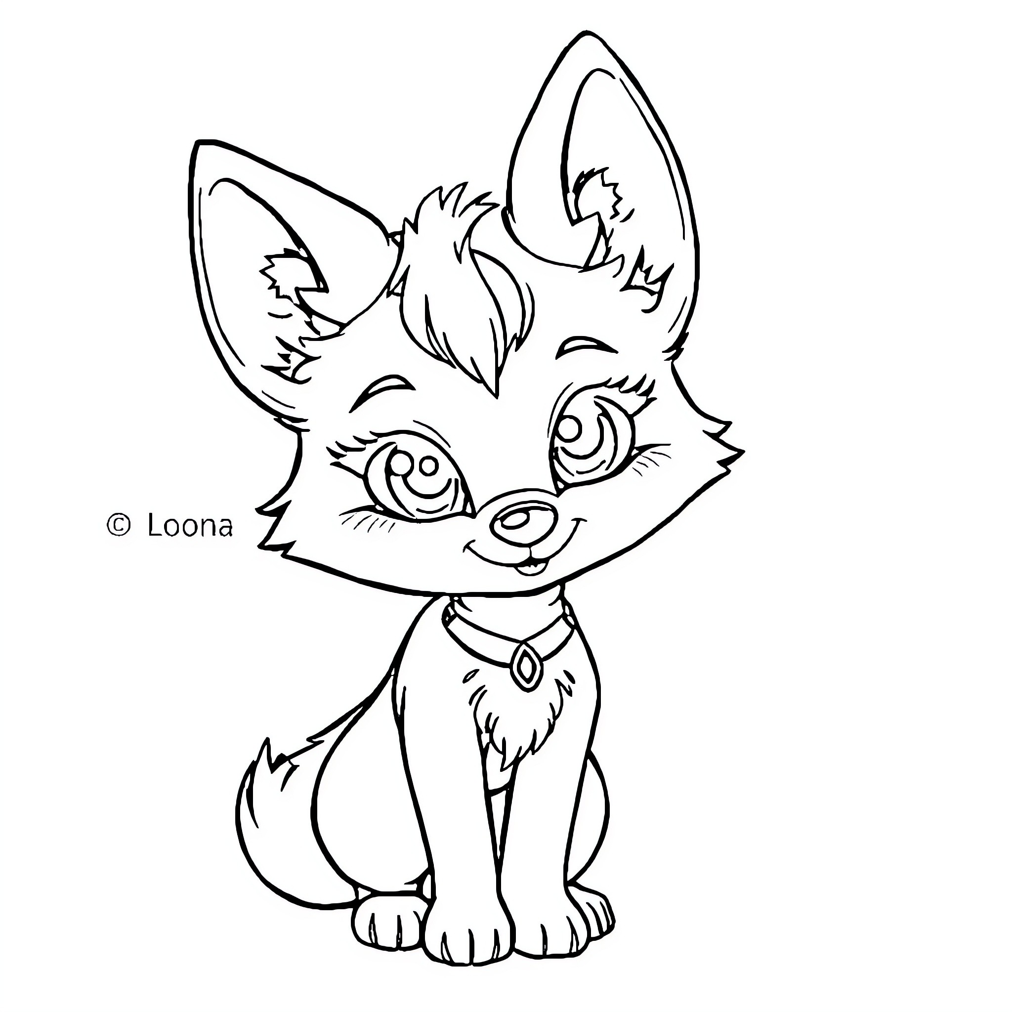 Loona - Playful and Expressive Fox Character Coloring Page (free black-and-white line drawing printable PDF for all, from beginners to advanced learners, including children, teens, adults, and seniors)