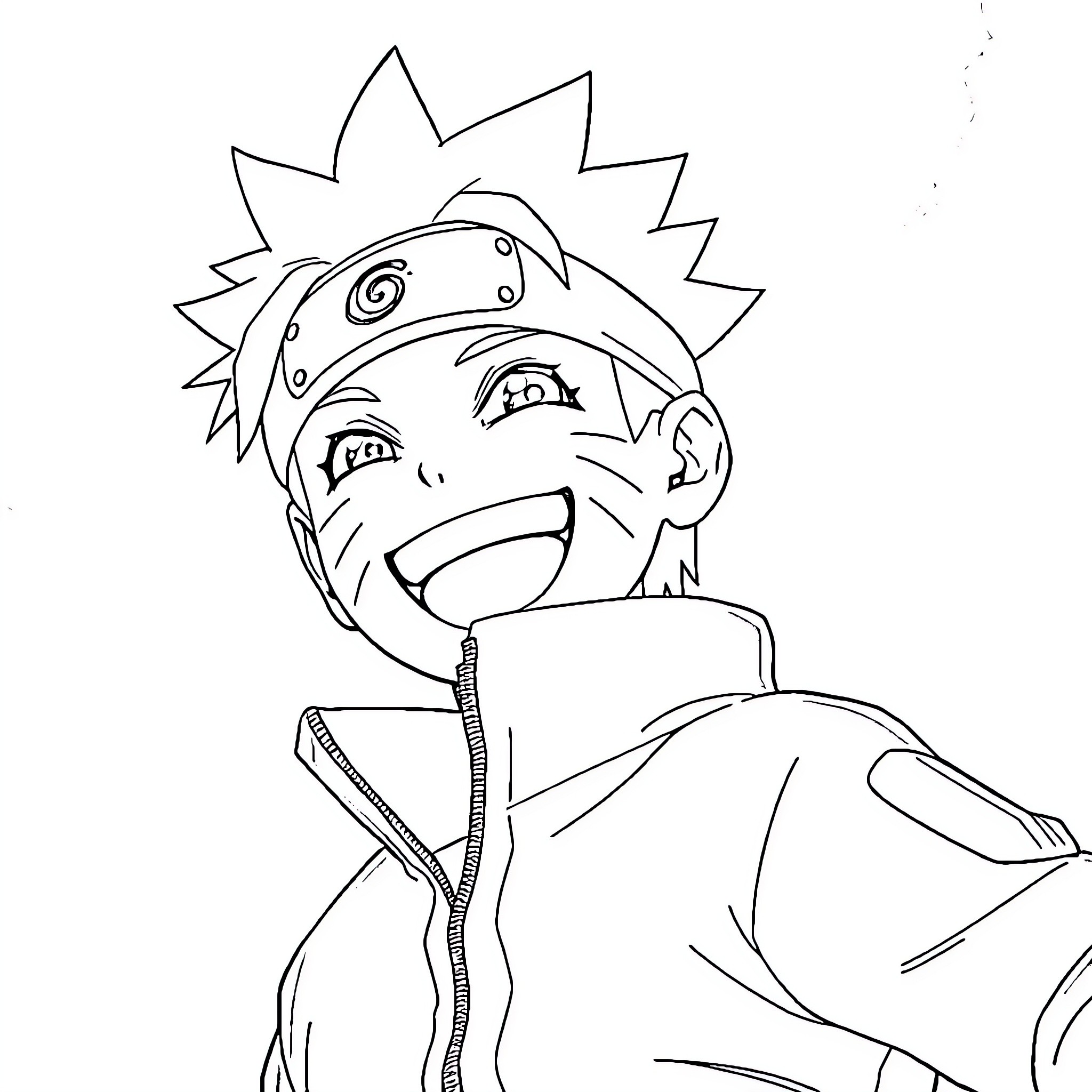 Naruto character in energetic expression Coloring Page (free black-and-white line drawing printable PDF for all, from beginners to advanced learners, including children, teens, adults, and seniors)