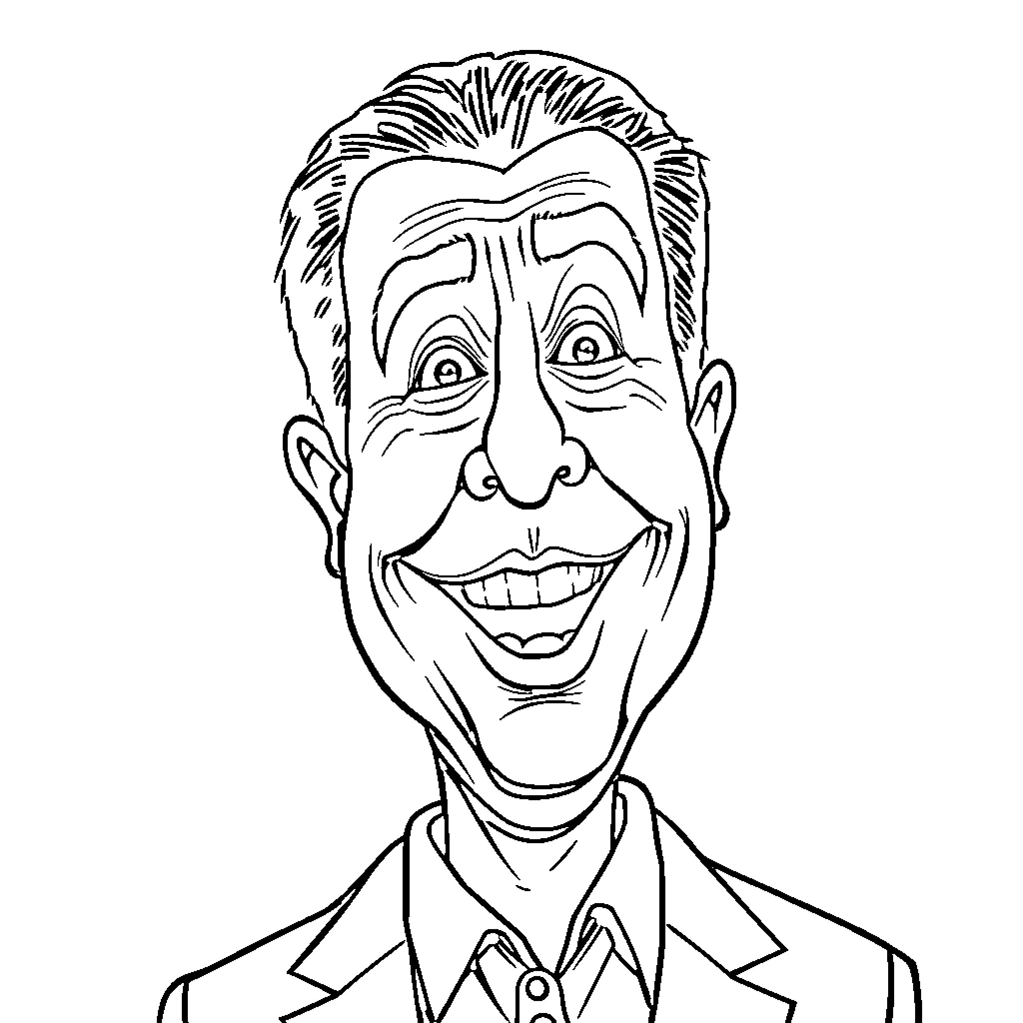 Nicolás Maduro's Expressive Caricature Portrait Coloring Page (free black-and-white line drawing printable PDF for all, from beginners to advanced learners, including children, teens, adults, and seniors)