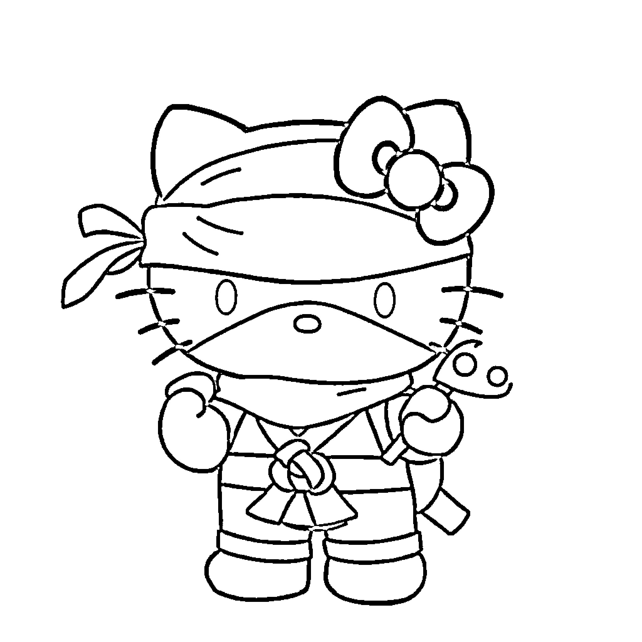Hello Kitty Dressed as a Pirate Coloring Page (free black-and-white line drawing printable PDF for all, from beginners to advanced learners, including children, teens, adults, and seniors)