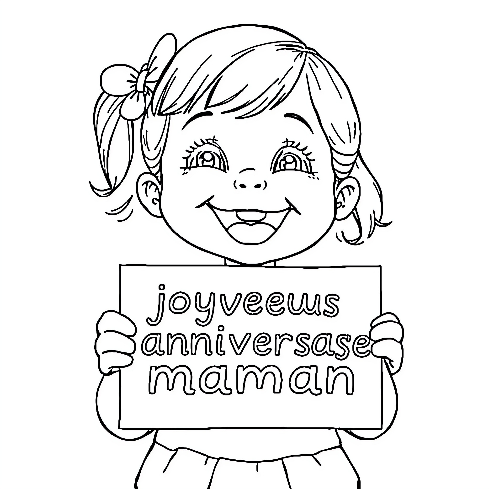 Girl holding a greeting card Coloring Page (free black-and-white line drawing printable PDF for all, from beginners to advanced learners, including children, teens, adults, and seniors)