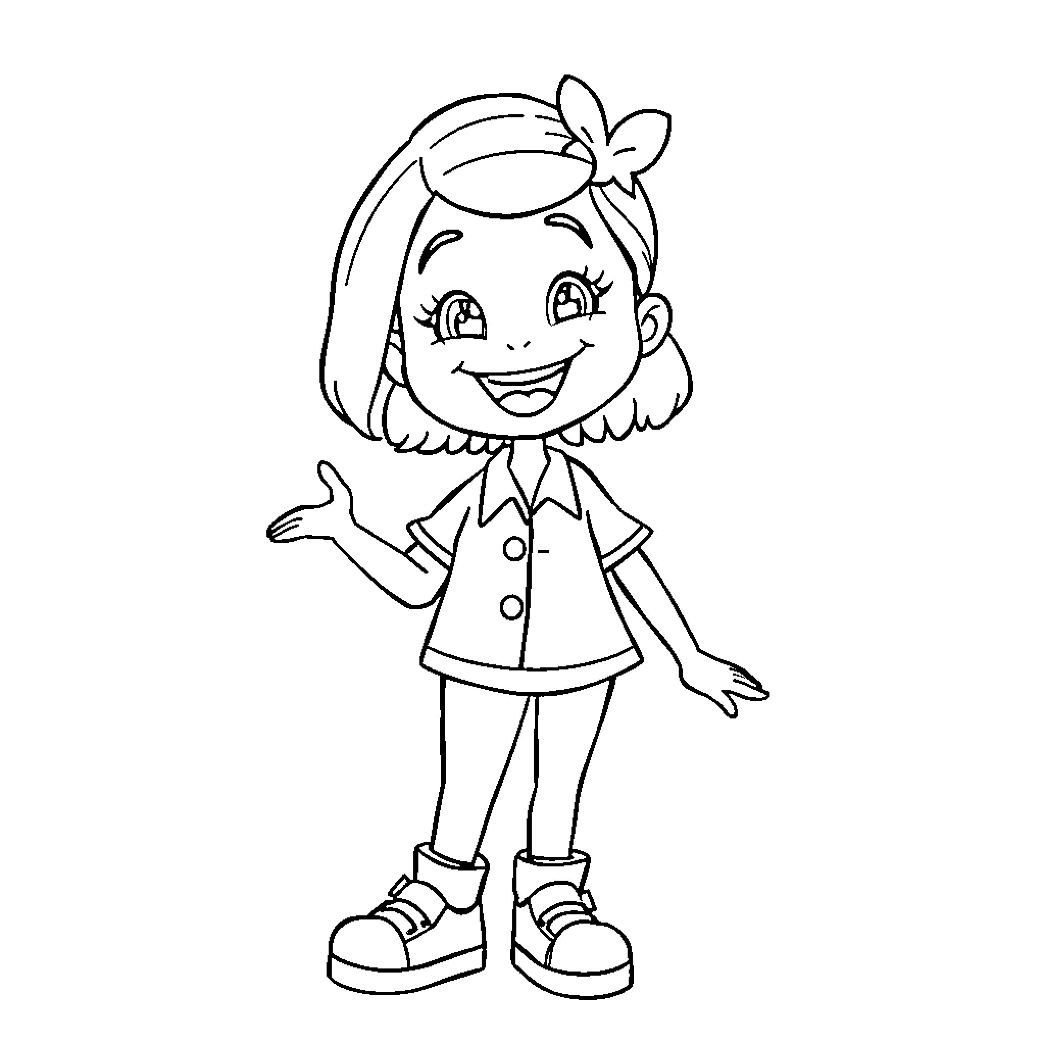 Ms Rachel Happily Greeting with Friendly Smile Coloring Page (free black-and-white line drawing printable PDF for all, from beginners to advanced learners, including children, teens, adults, and seniors)
