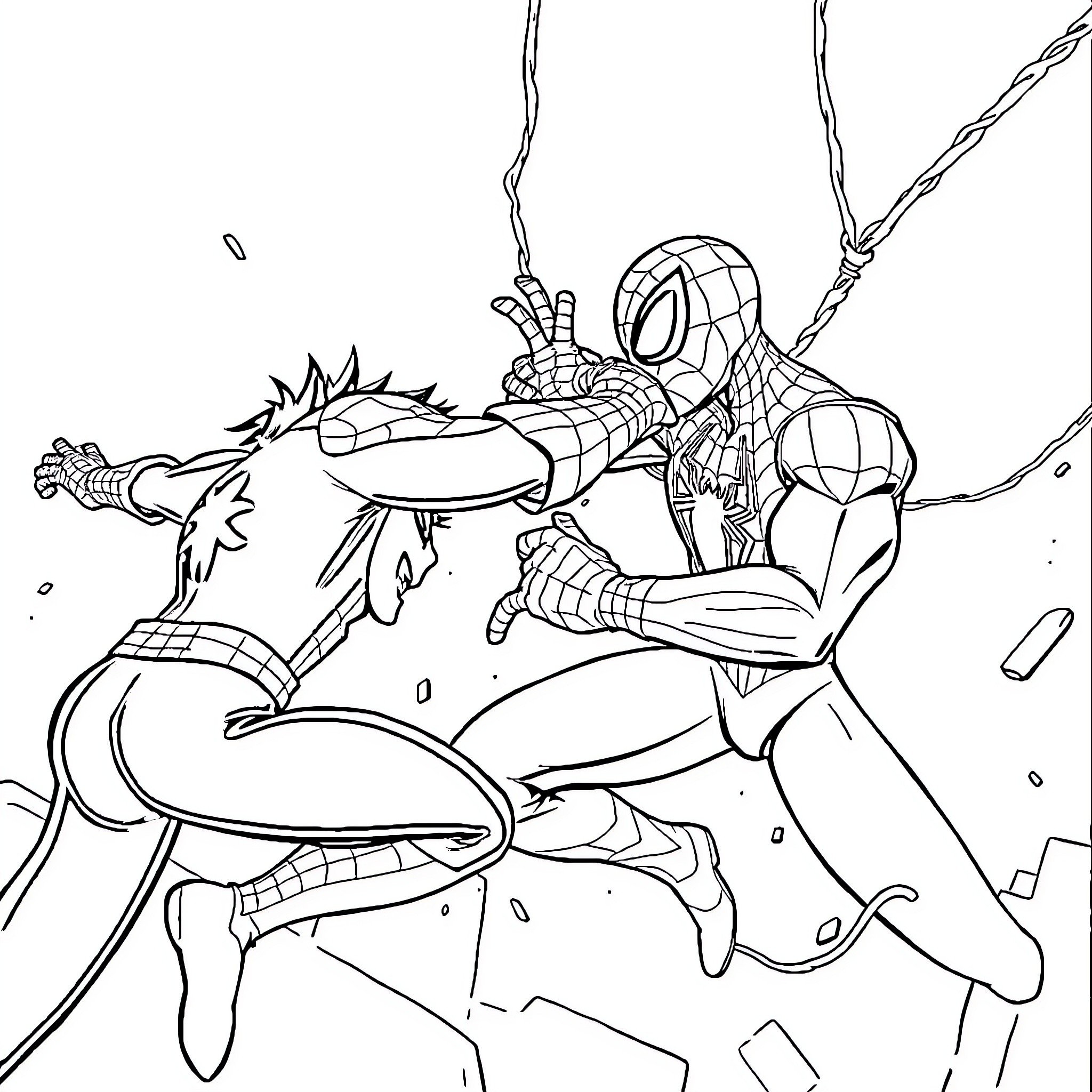 Deku battles a fierce villain in a heroic clash Coloring Page (free black-and-white line drawing printable PDF for all, from beginners to advanced learners, including children, teens, adults, and seniors)