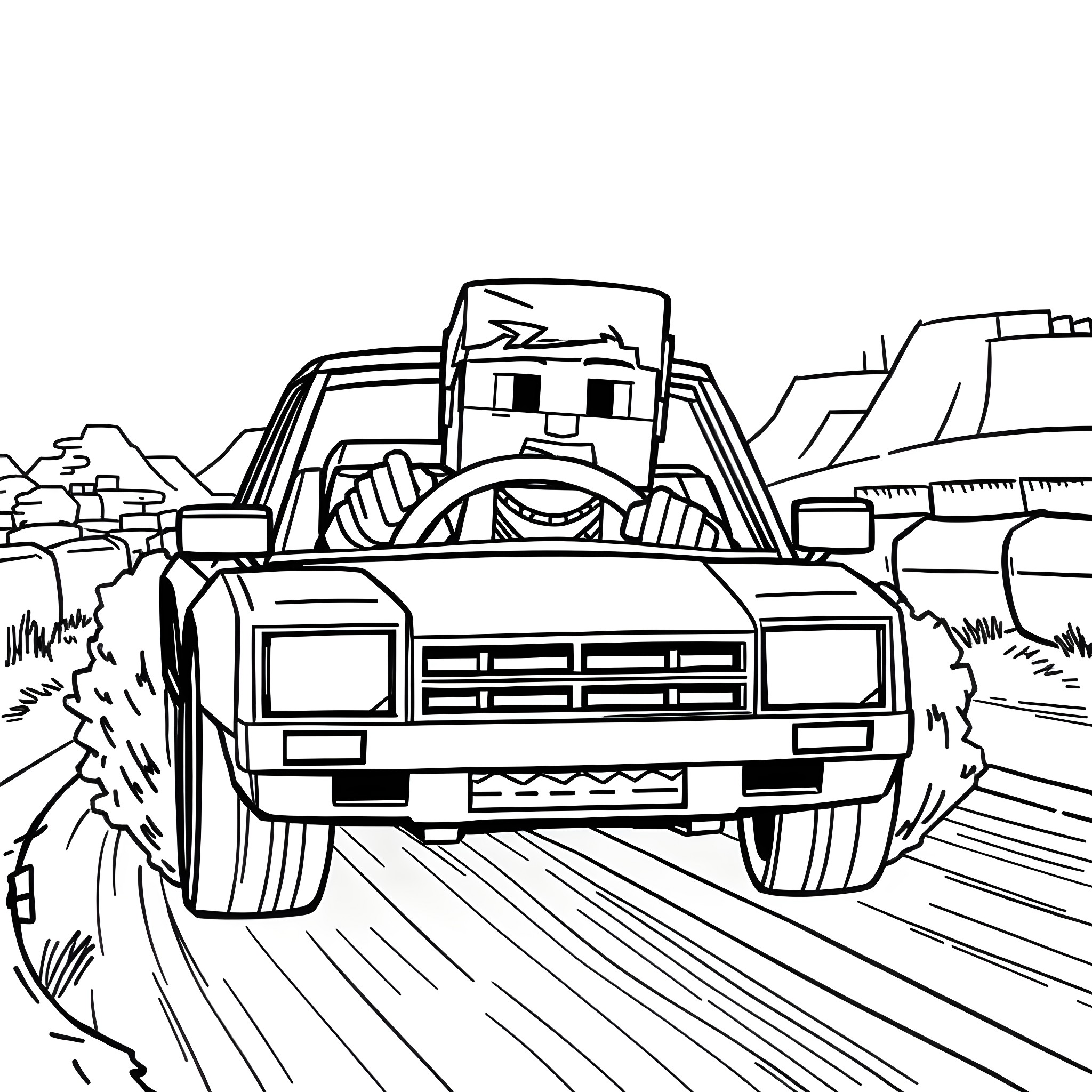Steve's Rugged Ride Through the Countryside Coloring Page (free black-and-white line drawing printable PDF for all, from beginners to advanced learners, including children, teens, adults, and seniors)