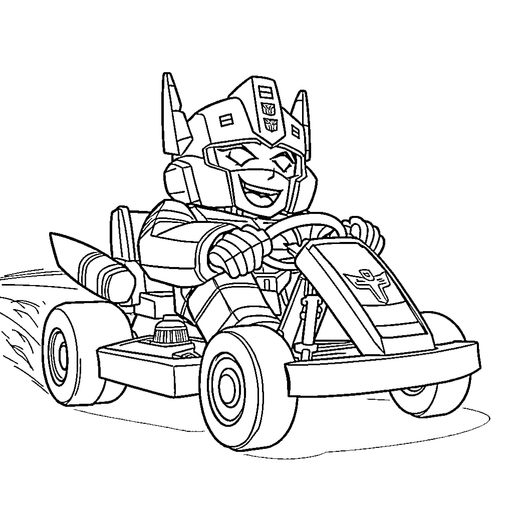 Optimus Prime driving a transforming vehicle Coloring Page (free black-and-white line drawing printable PDF for all, from beginners to advanced learners, including children, teens, adults, and seniors)