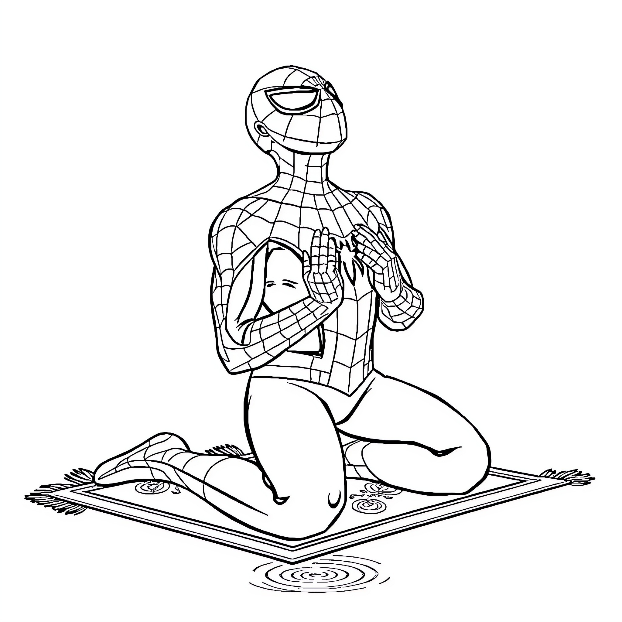 Spiderman protecting a distressed person in trouble Coloring Page (free black-and-white line drawing printable PDF for all, from beginners to advanced learners, including children, teens, adults, and seniors)