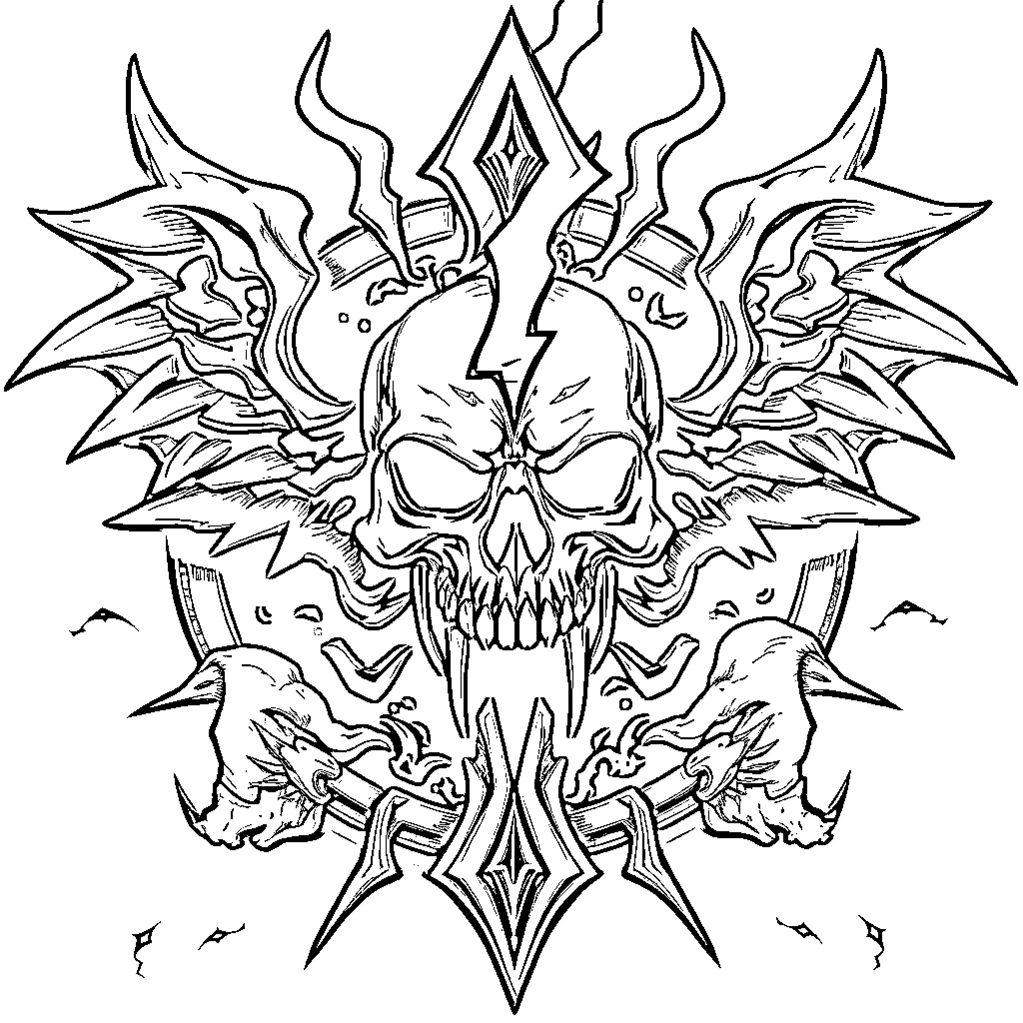 Night Lords Skull of Fury and Chaos Coloring Page (free black-and-white line drawing printable PDF for all, from beginners to advanced learners, including children, teens, adults, and seniors)