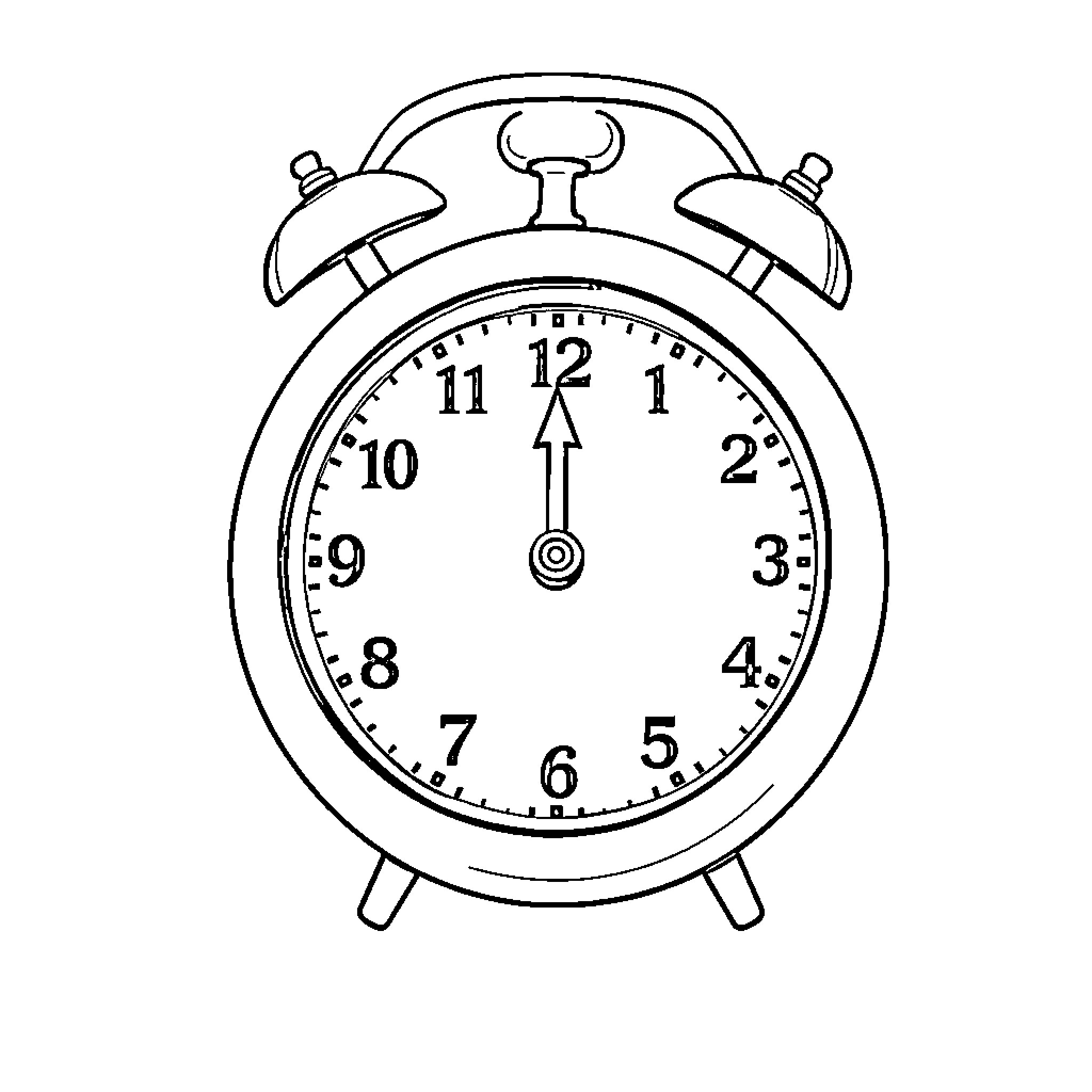 Clock showing time on analog display Coloring Page (free black-and-white line drawing printable PDF for all, from beginners to advanced learners, including children, teens, adults, and seniors)