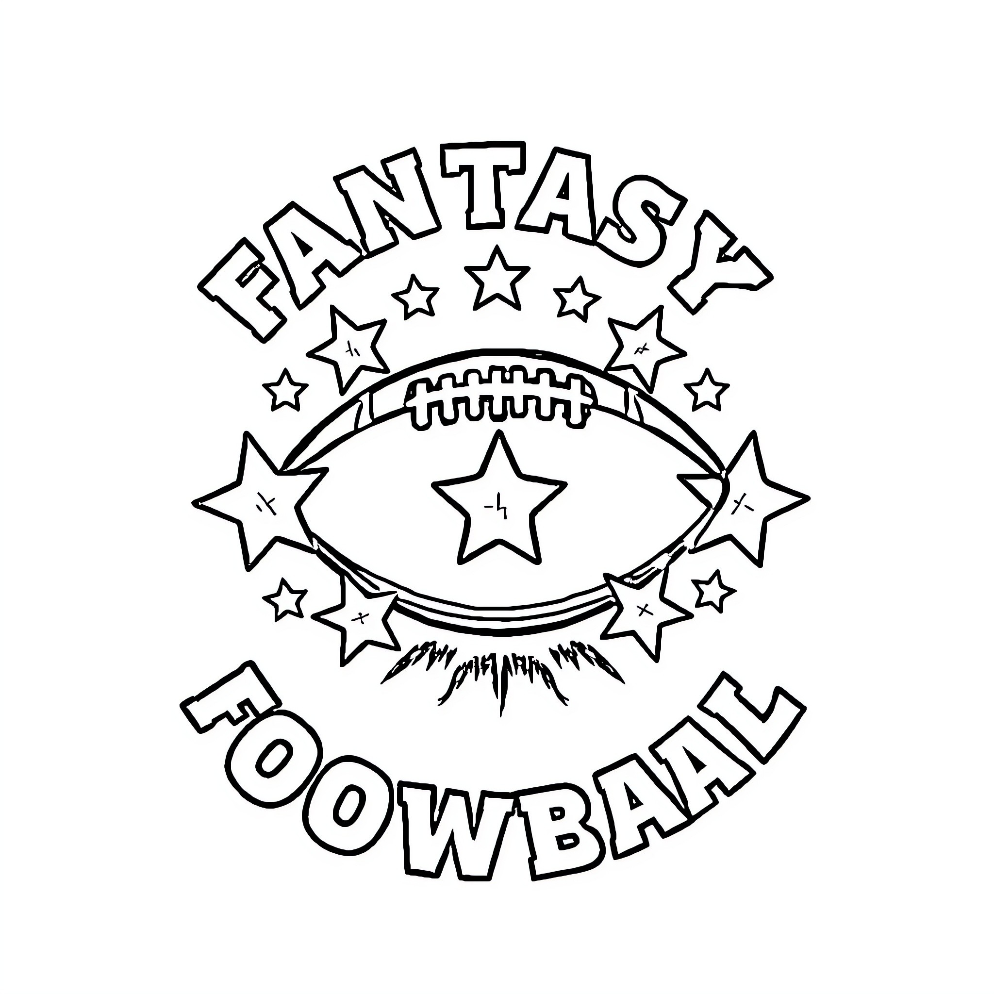 Football Fantasy Artwork with Stars Coloring Page (free black-and-white line drawing printable PDF for all, from beginners to advanced learners, including children, teens, adults, and seniors)