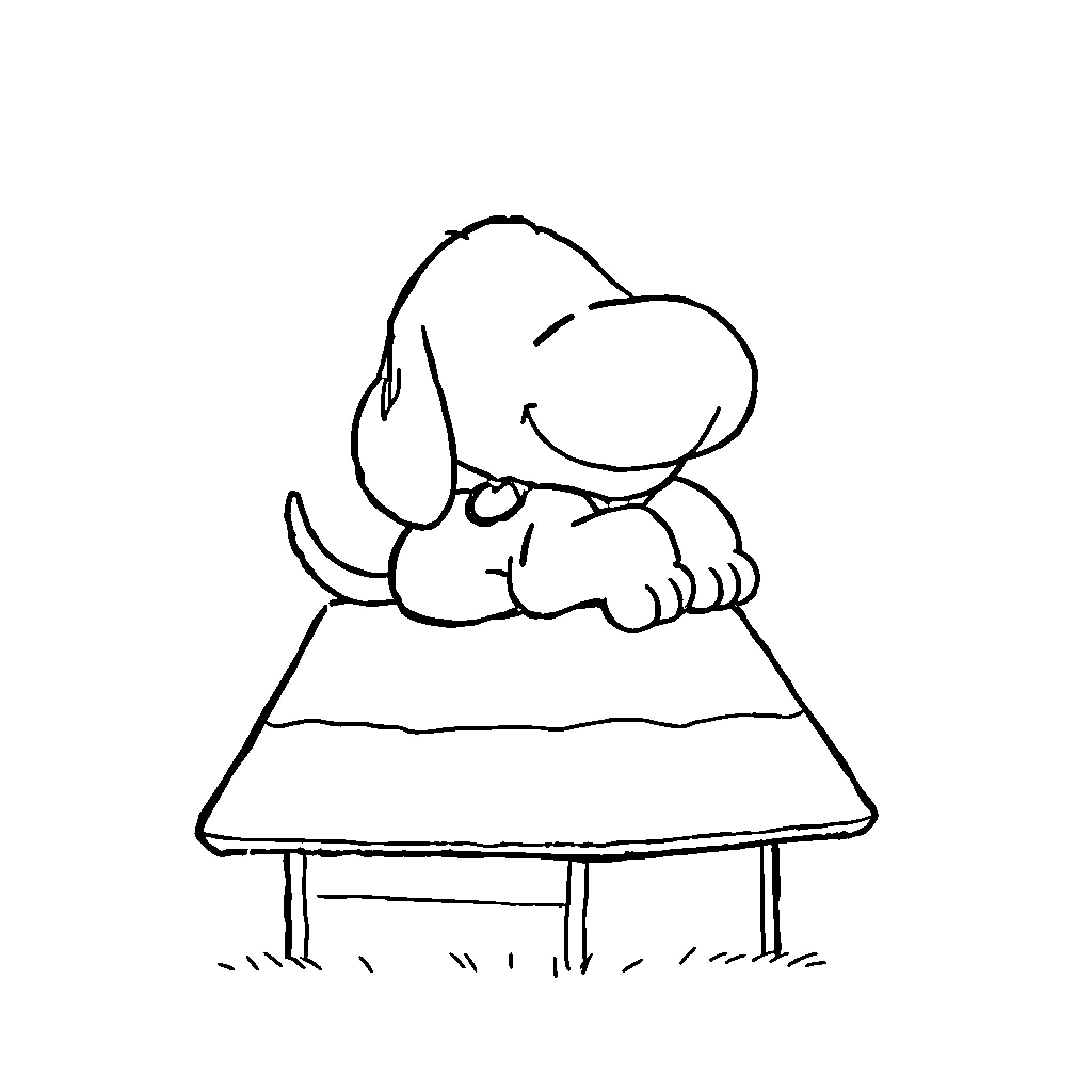 Snoopy enjoying a nap on a cozy surface Coloring Page (free black-and-white line drawing printable PDF for all, from beginners to advanced learners, including children, teens, adults, and seniors)