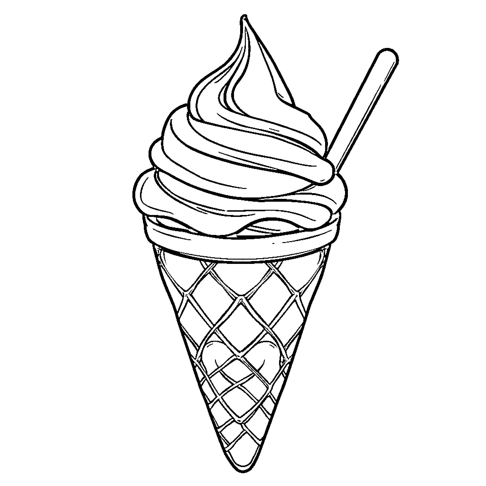 Saffron Ice Cream in Waffle Cone Coloring Page (free black-and-white line drawing printable PDF for all, from beginners to advanced learners, including children, teens, adults, and seniors)