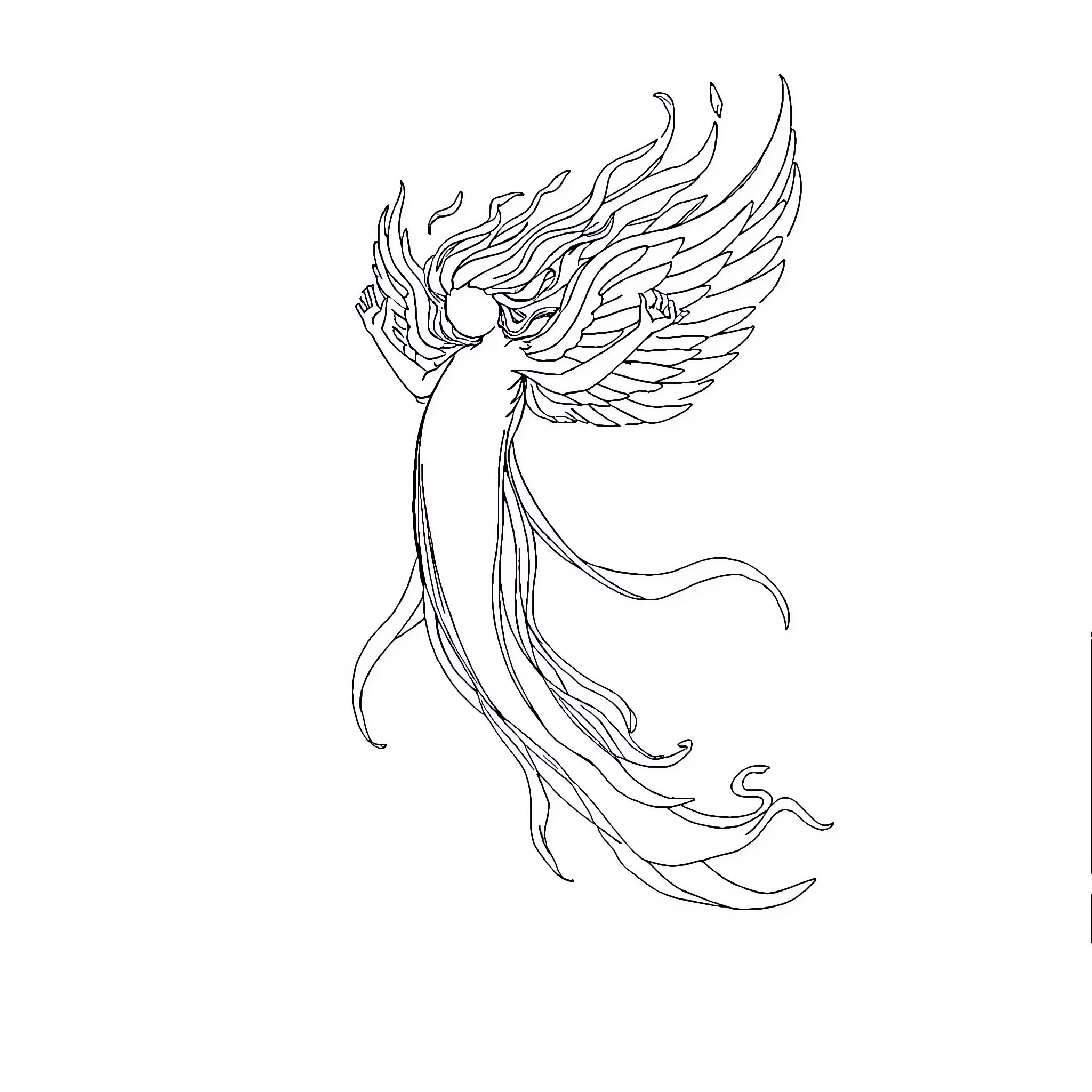 Spirit of the Winged Messenger Coloring Page (free black-and-white line drawing printable PDF for all, from beginners to advanced learners, including children, teens, adults, and seniors)