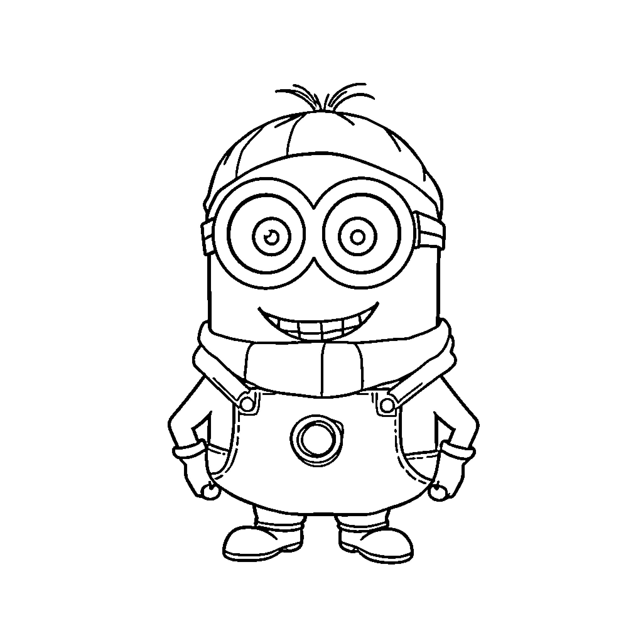 Minion smiling and posing cheerfully Coloring Page (free black-and-white line drawing printable PDF for all, from beginners to advanced learners, including children, teens, adults, and seniors)