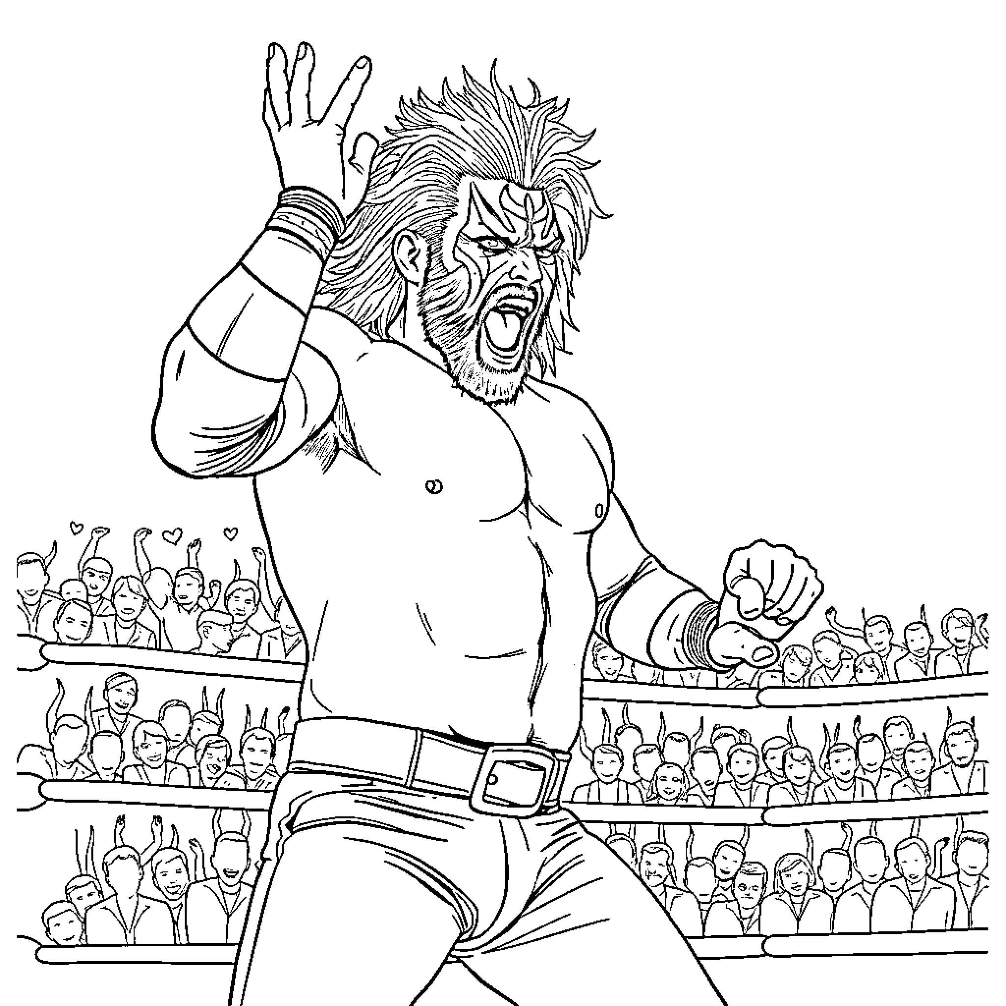 Jeff Hardy performing wrestling moves in the ring Coloring Page (free black-and-white line drawing printable PDF for all, from beginners to advanced learners, including children, teens, adults, and seniors)