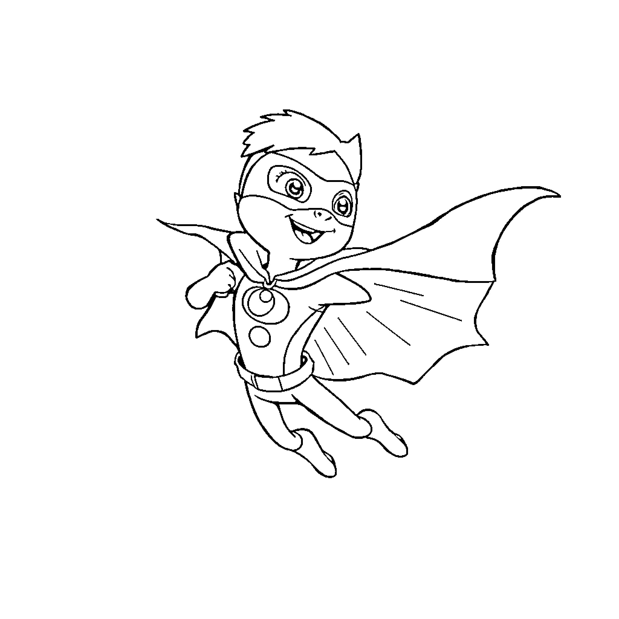 Pat Patrouille Superhero Taking Flight Coloring Page (free black-and-white line drawing printable PDF for all, from beginners to advanced learners, including children, teens, adults, and seniors)