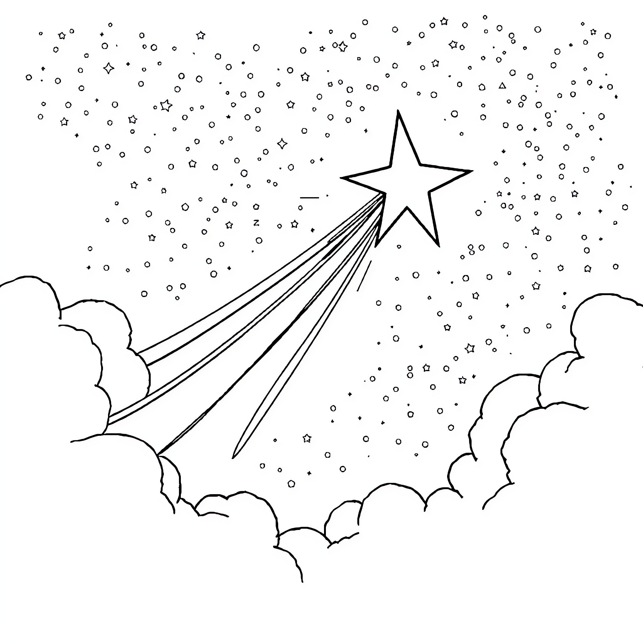 Star shining brightly in the night sky Coloring Page (free black-and-white line drawing printable PDF for all, from beginners to advanced learners, including children, teens, adults, and seniors)