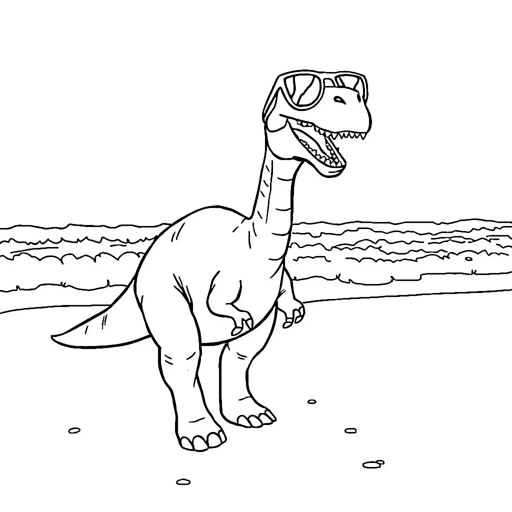 Brachiosaurus roaming through prehistoric landscape Coloring Page (free black-and-white line drawing printable PDF for all, from beginners to advanced learners, including children, teens, adults, and seniors)